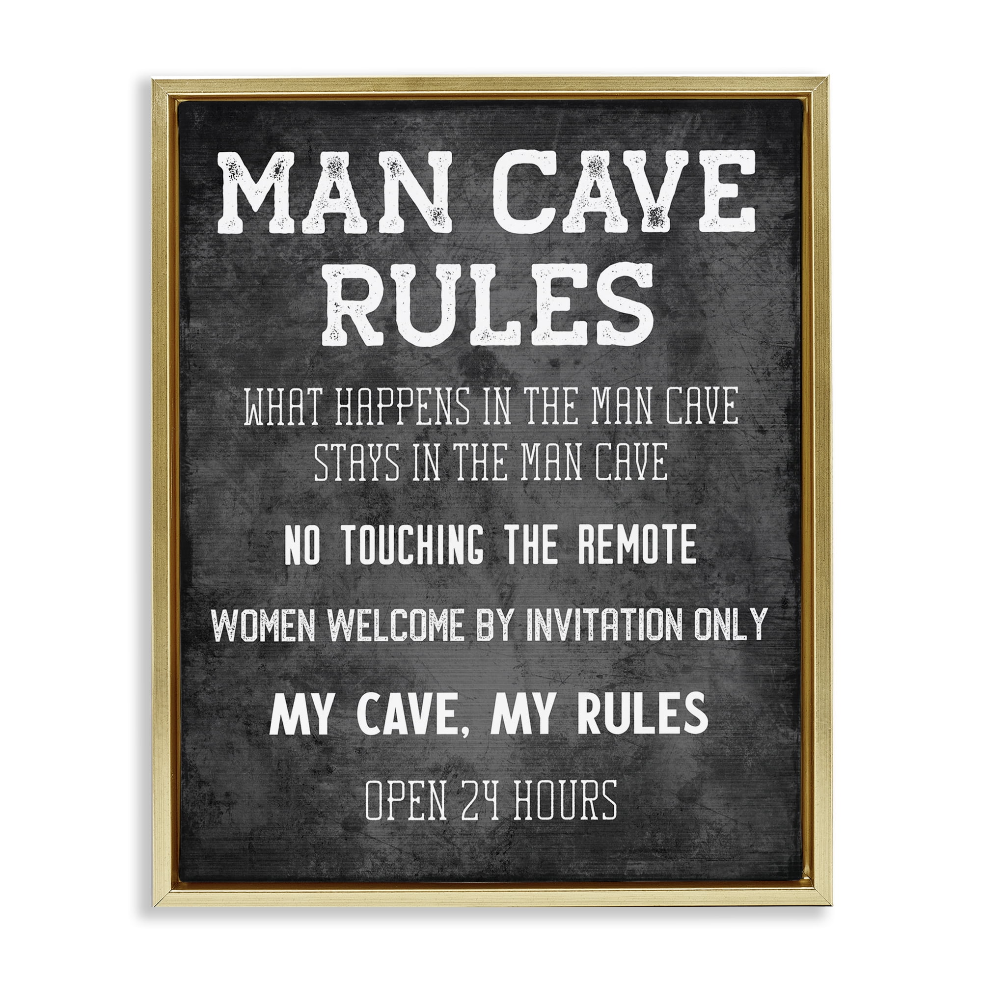 Stupell Industries My Man Cave Rules Typography Painting Gold Floater Framed Art Print Wall Art, 17 x 21