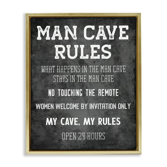 Stupell Industries My Man Cave Rules Typography Painting Gold Floater Framed Art Print Wall Art, 17 x 21