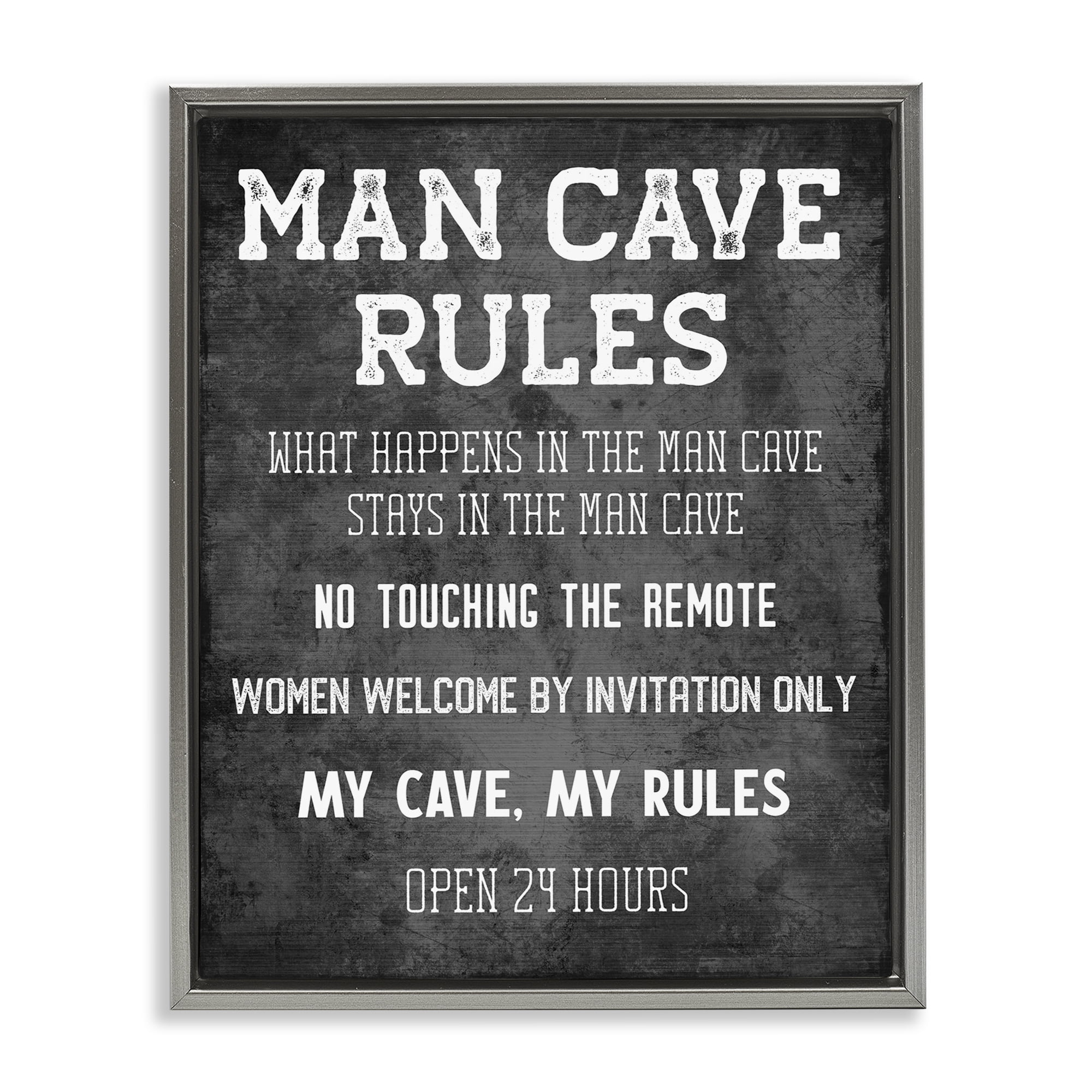 Stupell Industries My Man Cave Rules Typography Painting Gray Floater Framed Art Print Wall Art, 17 x 21