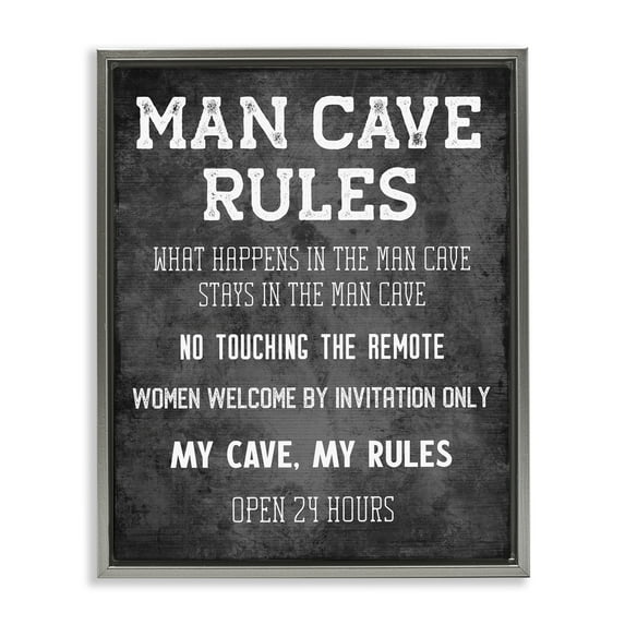 Stupell Industries My Man Cave Rules Typography Painting Gray Floater Framed Art Print Wall Art, 25 x 31