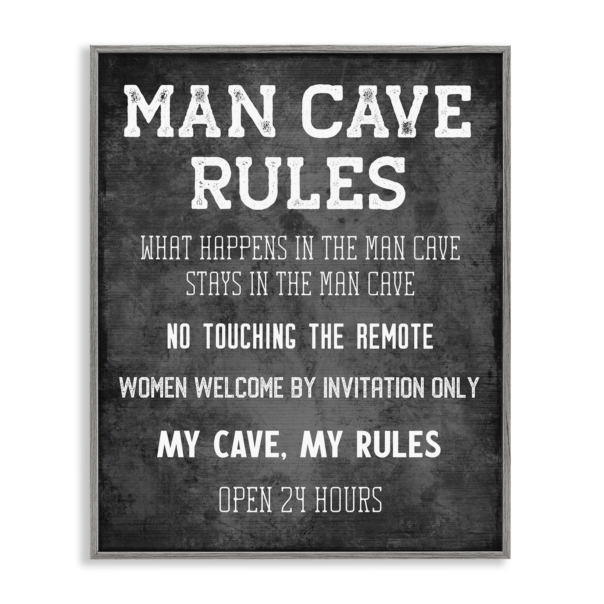 Stupell Industries My Man Cave Rules Typography Painting Gray Framed Art Print Wall Art, 24 x 30