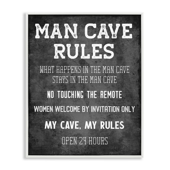 Stupell Industries My Man Cave Rules Typography Painting White Framed Art Print Wall Art, 11 x 14