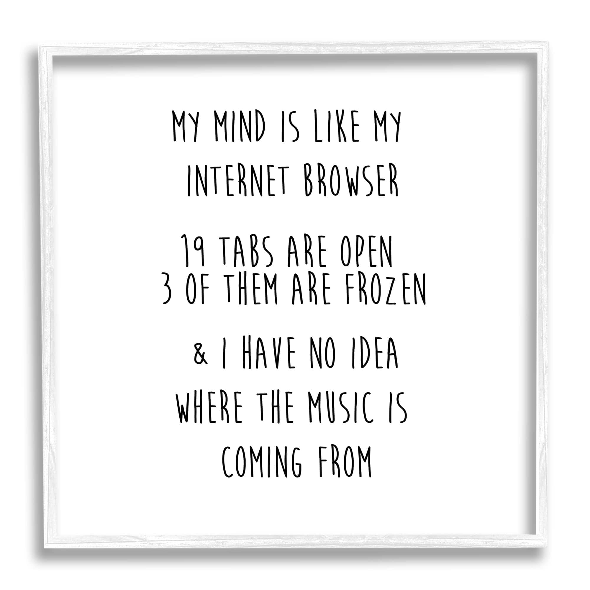 Stupell Industries My Mind Is Like Internet Browser Witty Phrase Graphic Art White Framed Art Print Wall Art, Design by J. Weiss