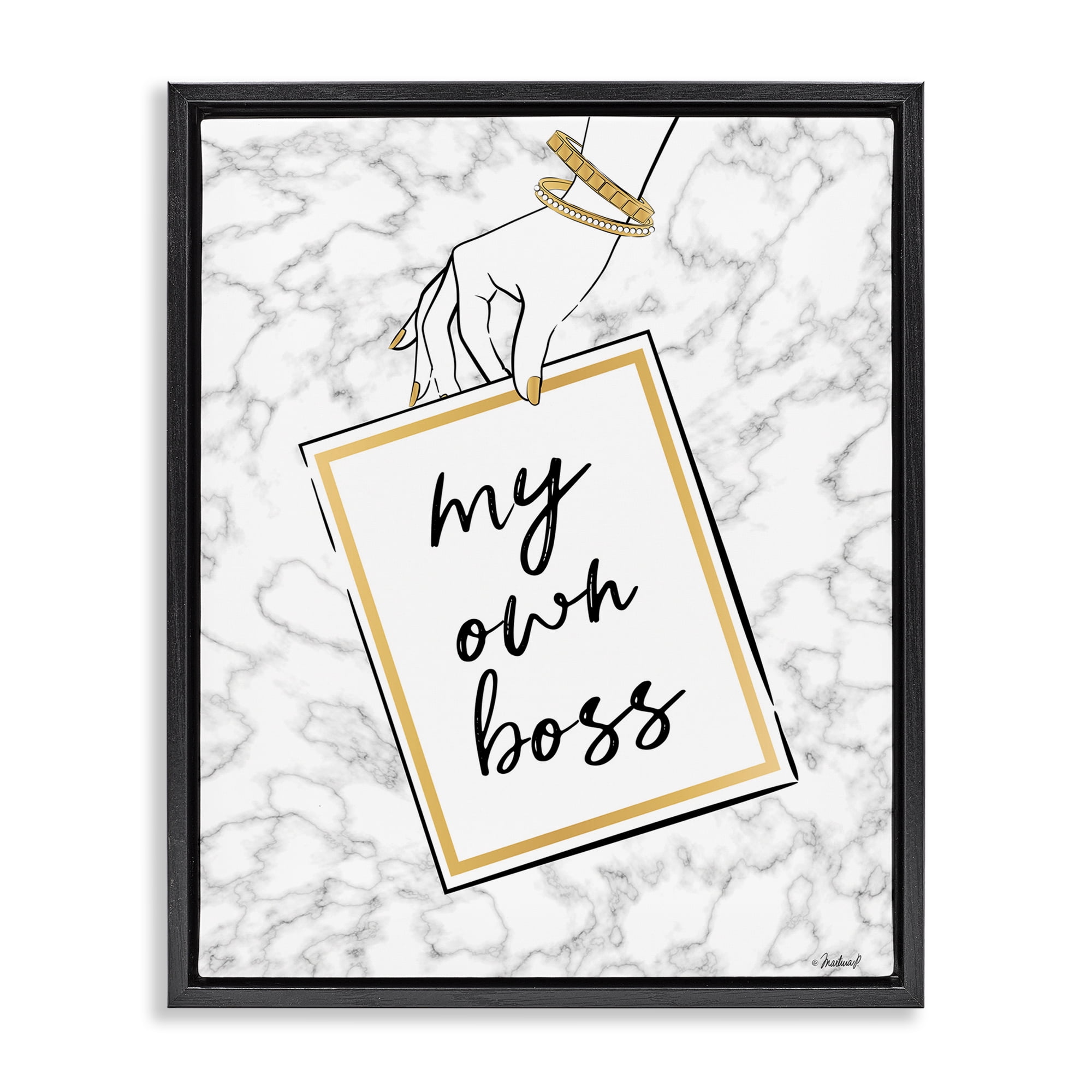 Stupell Industries My Own Boss Phrase Typography Painting Black Floater Framed Art Print Wall Art, 25 x 31