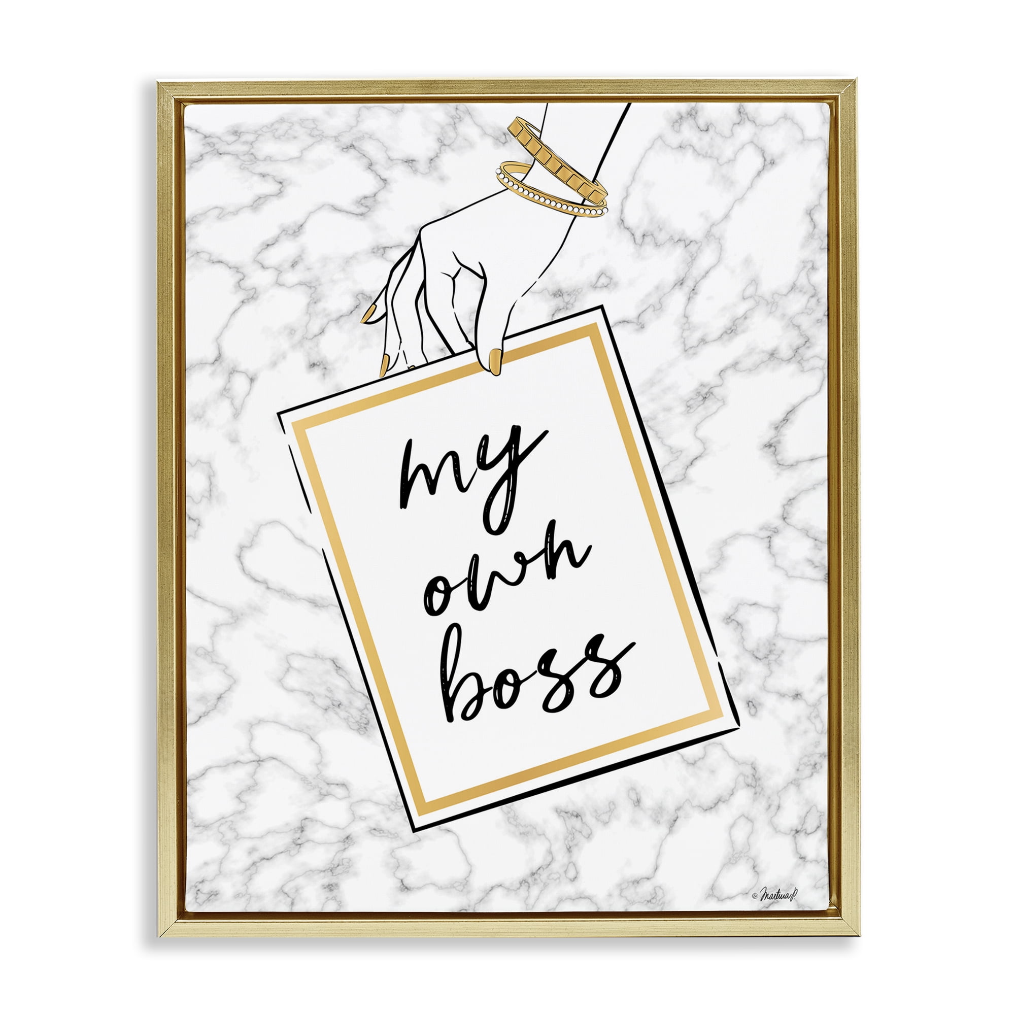 Stupell Industries My Own Boss Phrase Typography Painting Gold Floater Framed Art Print Wall Art, 25 x 31