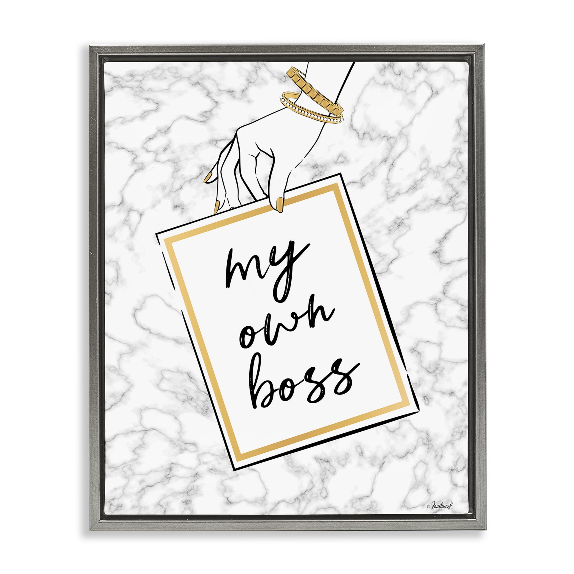 Stupell Industries My Own Boss Phrase Typography Painting Gray Floater Framed Art Print Wall Art, 25 x 31