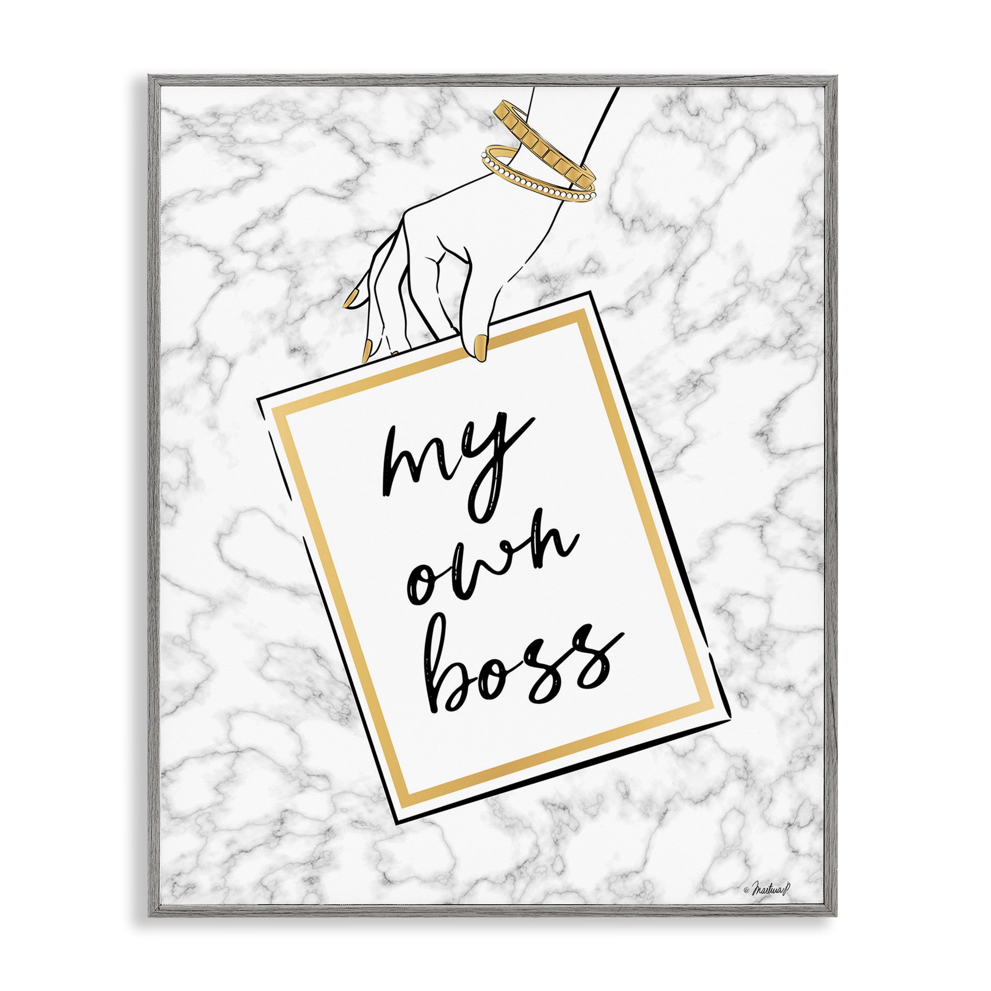 Stupell Industries My Own Boss Phrase Typography Painting Gray Framed Art Print Wall Art, 11 x 14
