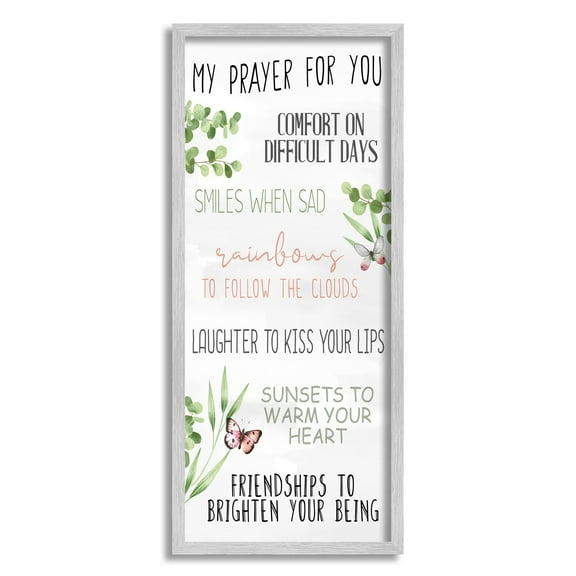 Stupell Industries My Prayer for You Happiness List Spring Butterfly Plants Graphic Art Gray Framed Art Print Wall Art, 10x24, by Kim Allen