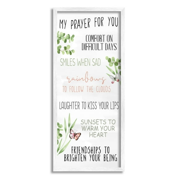 Stupell Industries My Prayer for You Happiness List Spring Butterfly Plants Graphic Art White Framed Art Print Wall Art, 10x24, by Kim Allen