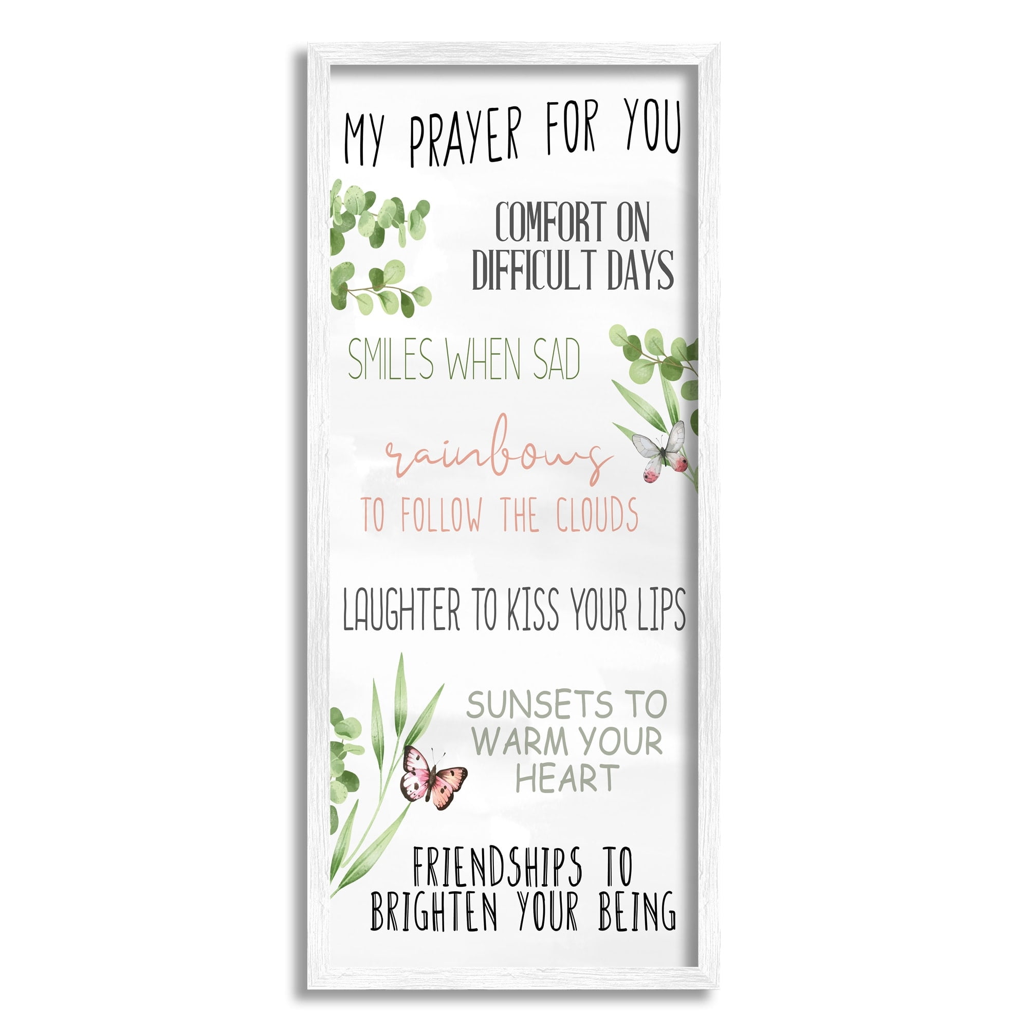 Stupell Industries My Prayer for You Happiness List Spring Butterfly Plants Graphic Art White Framed Art Print Wall Art, 13x30, by Kim Allen