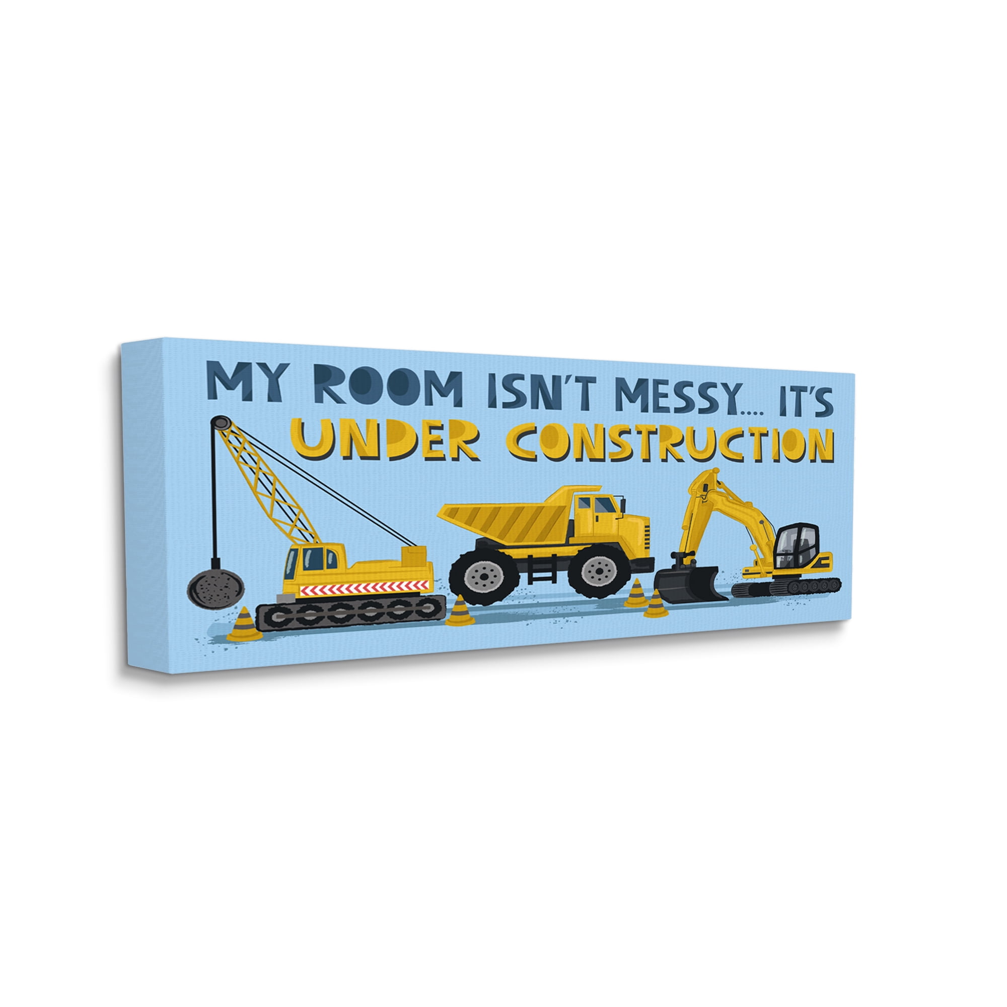 Stupell Industries My Room's Under Construction Kids' Sign Yellow Vehicles Transportation Painting Gallery Wrapped Canvas Print Wall Art, 10 x 24