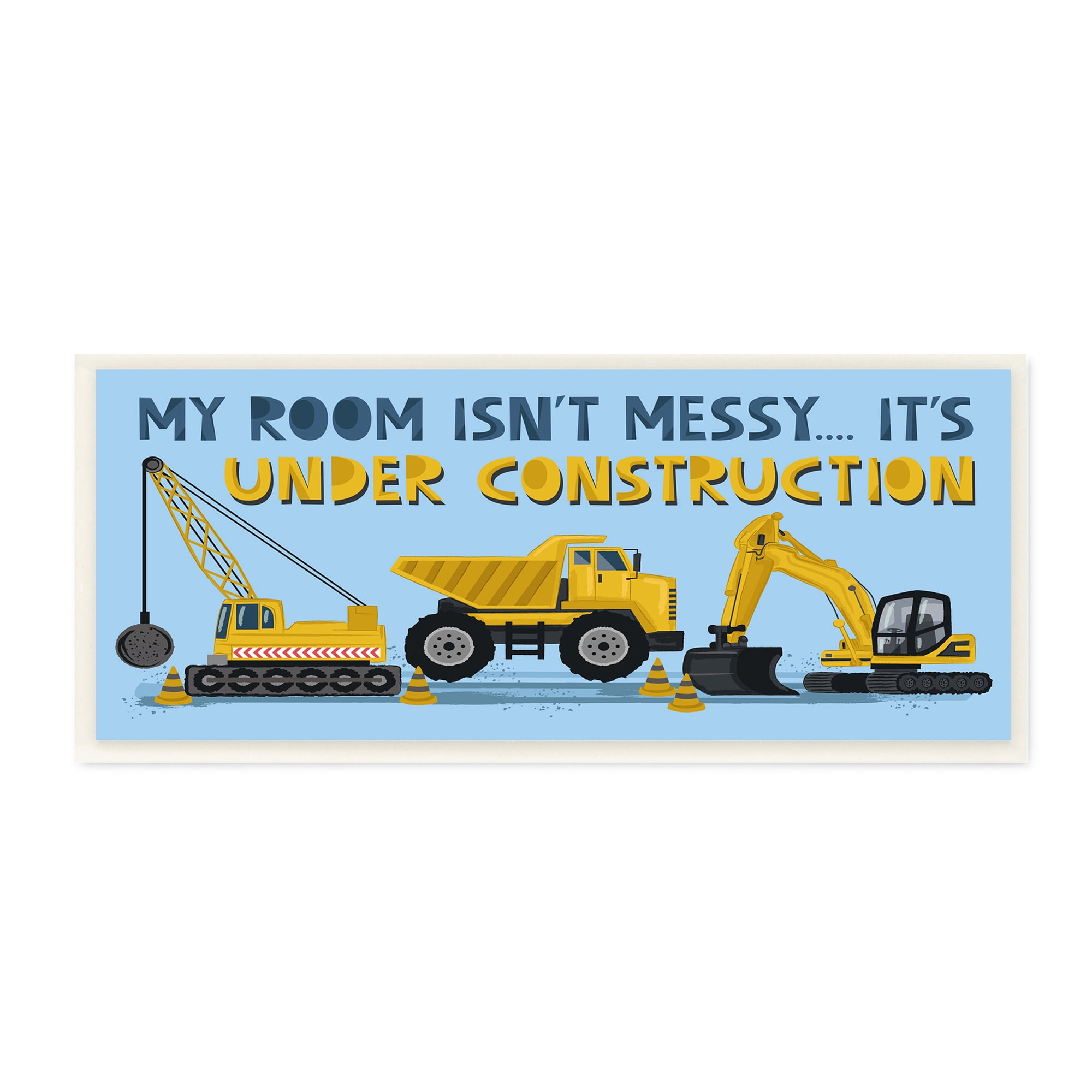 Stupell Industries My Room's Under Construction Kids' Sign Yellow Vehicles Transportation Painting Unframed Art Print Wall Art, 7 x 17