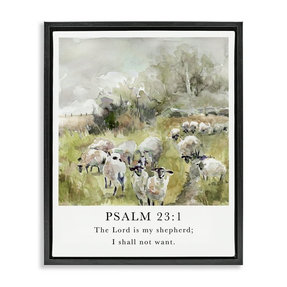 Stupell Industries My Shepherd Psalm Religious Painting Black Floater Framed Canvas Art Print Wall Art, 17 x 21