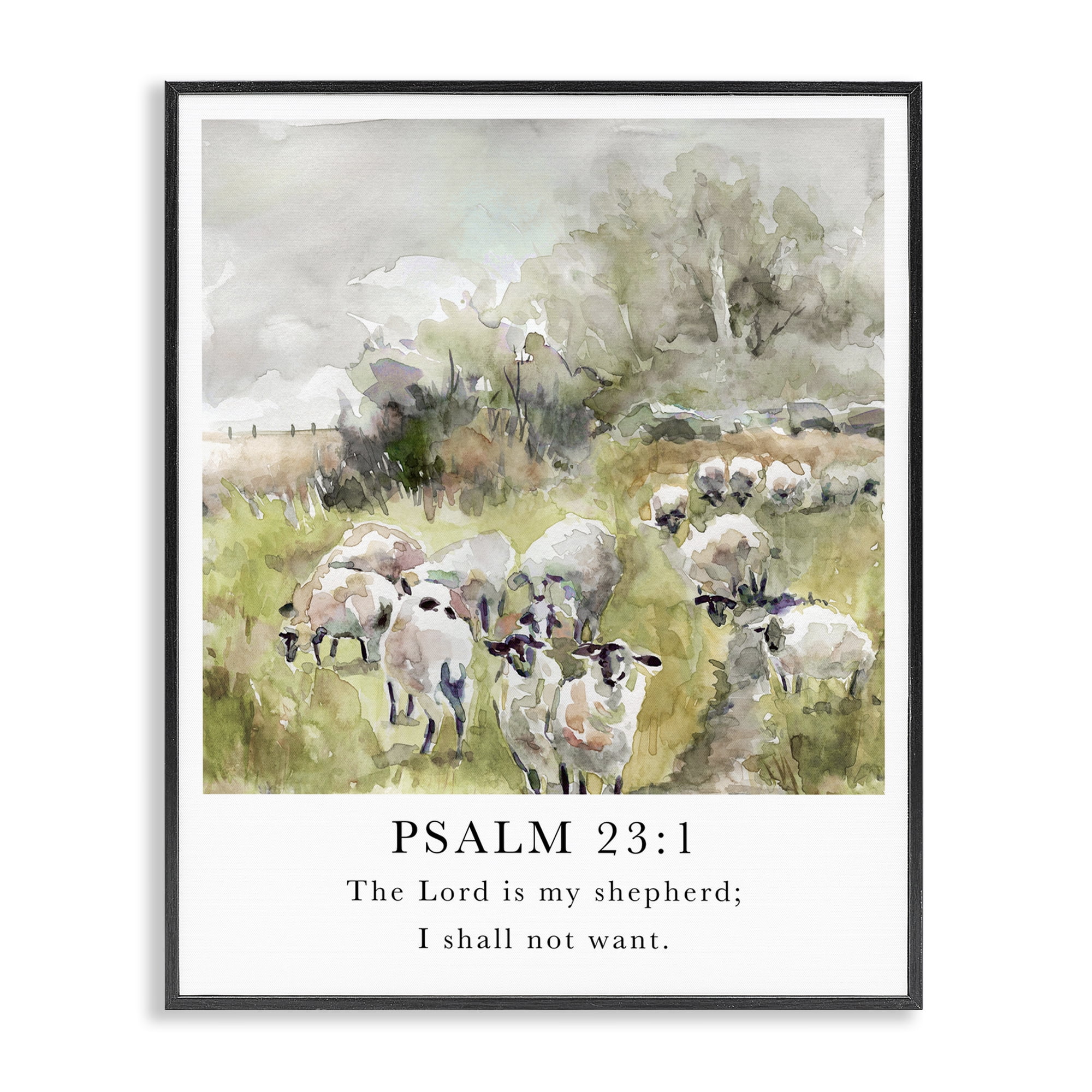 Stupell Industries My Shepherd Psalm Religious Painting Black Framed Art Print Wall Art, 24 x 30