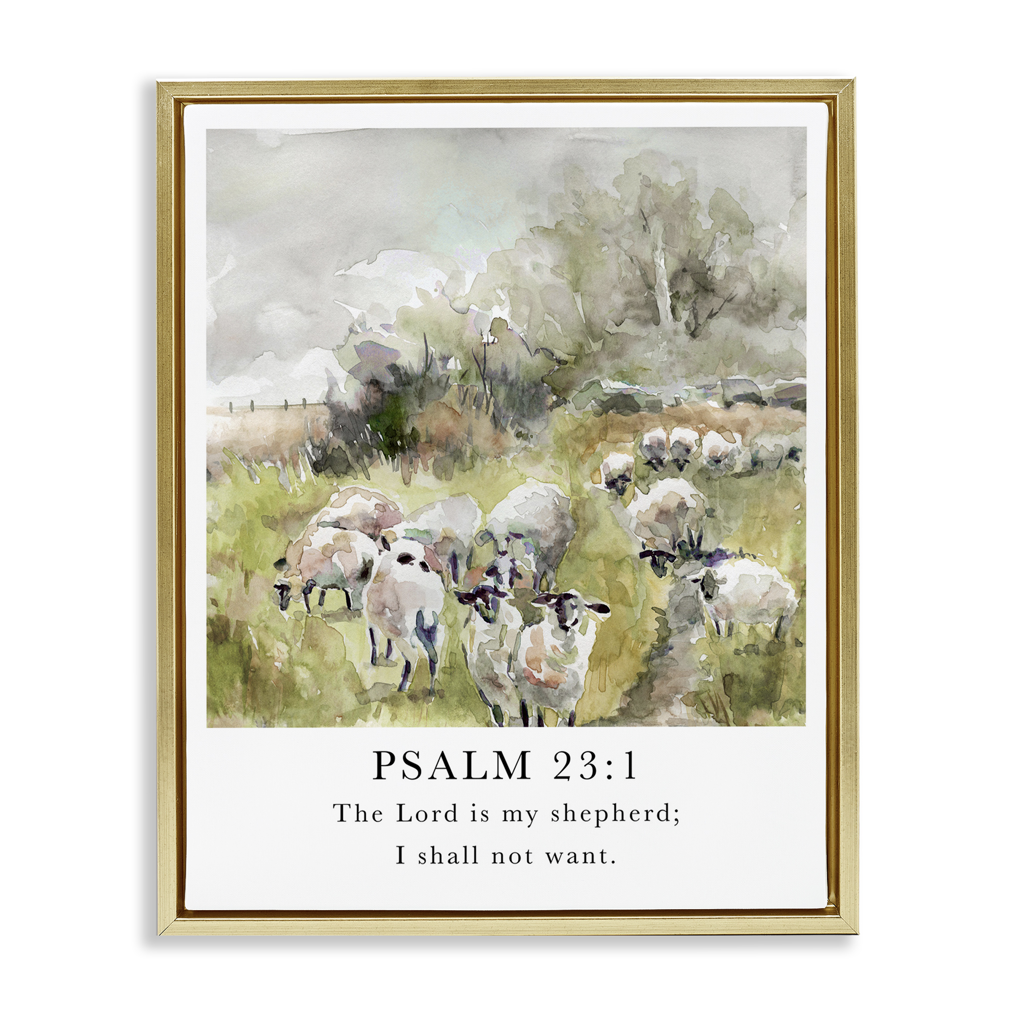 Stupell Industries My Shepherd Psalm Religious Painting Gold Floater Framed Canvas Art Print Wall Art, 25 x 31