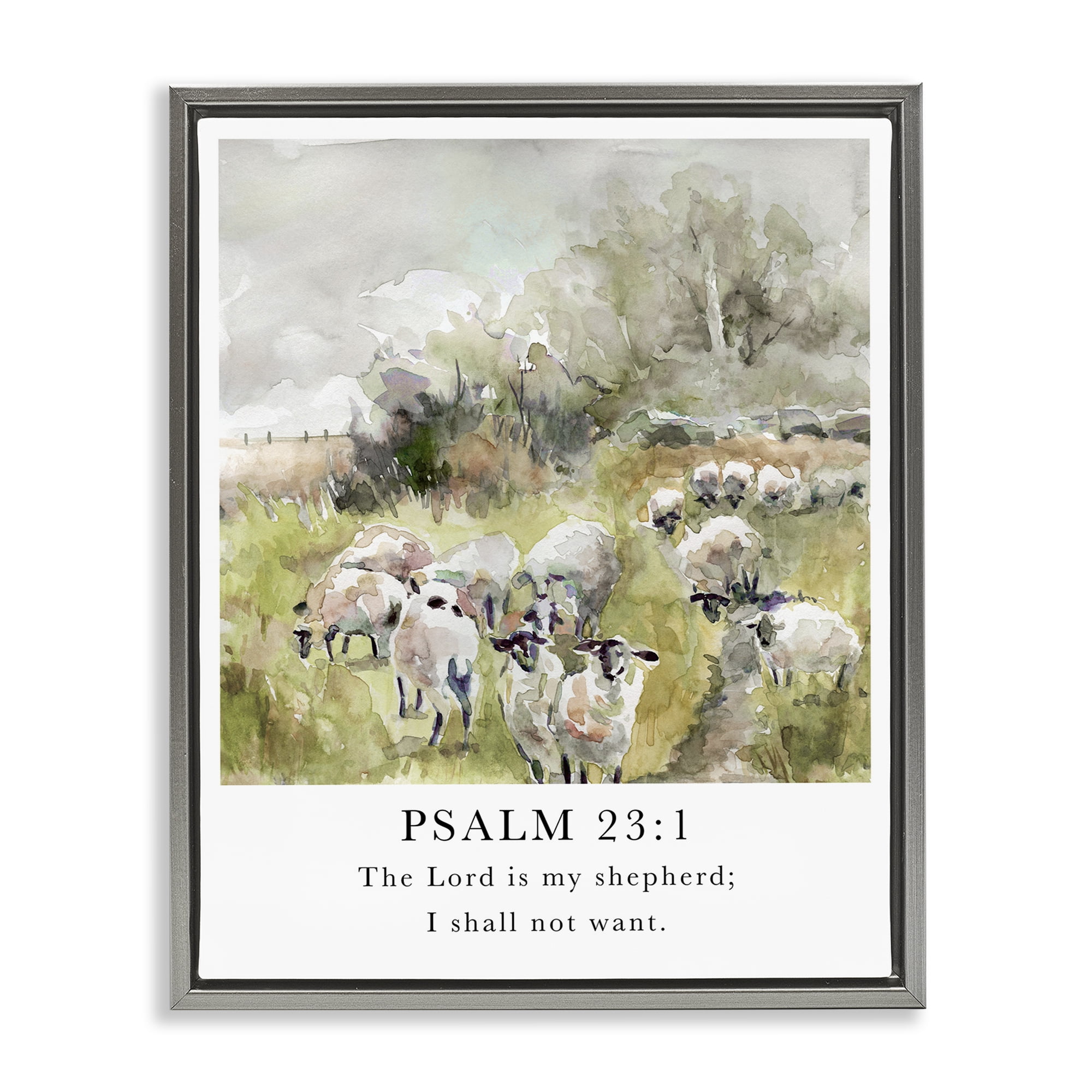 Stupell Industries My Shepherd Psalm Religious Painting Gray Floater Framed Canvas Art Print Wall Art, 17 x 21