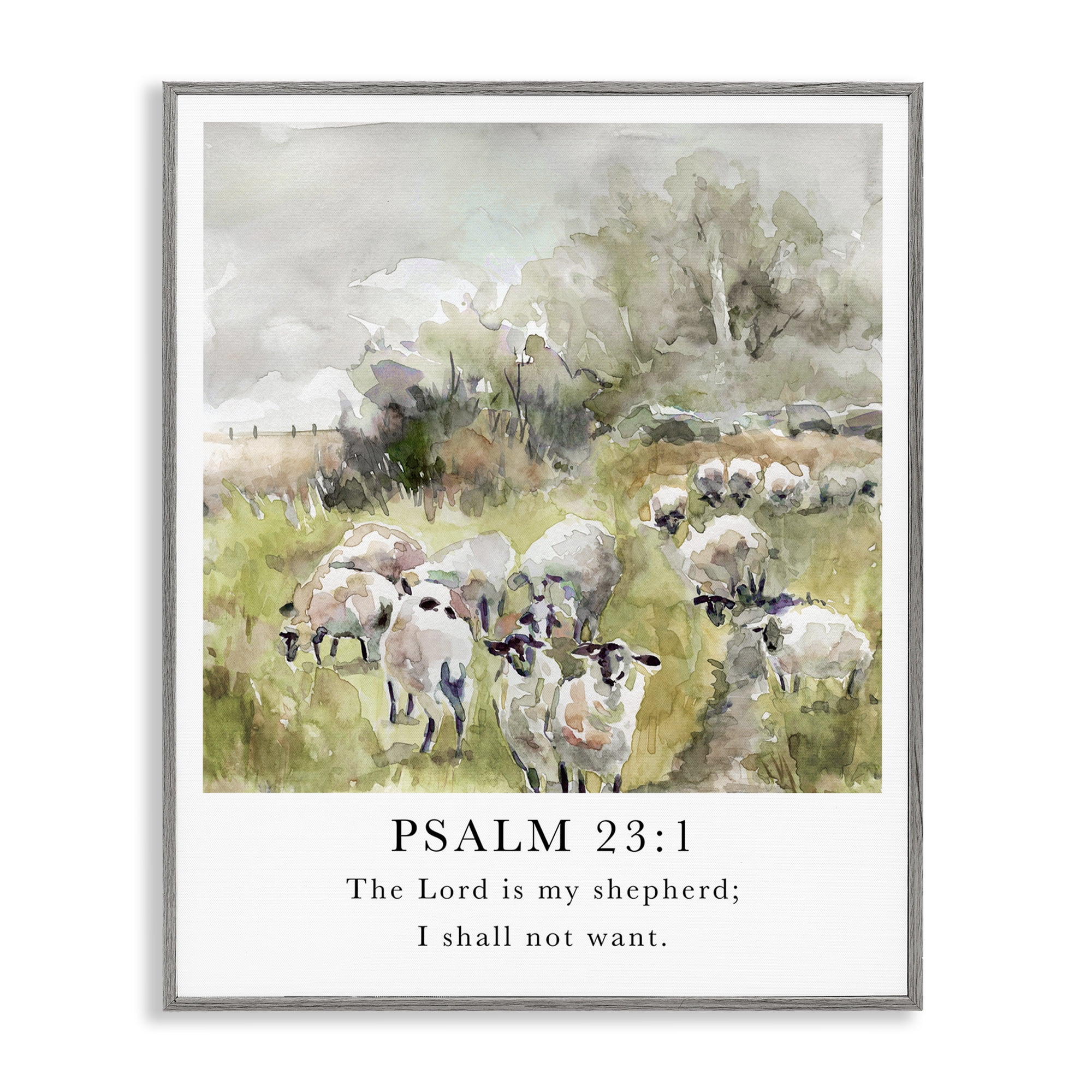 Stupell Industries My Shepherd Psalm Religious Painting Gray Framed Art Print Wall Art, 16 x 20