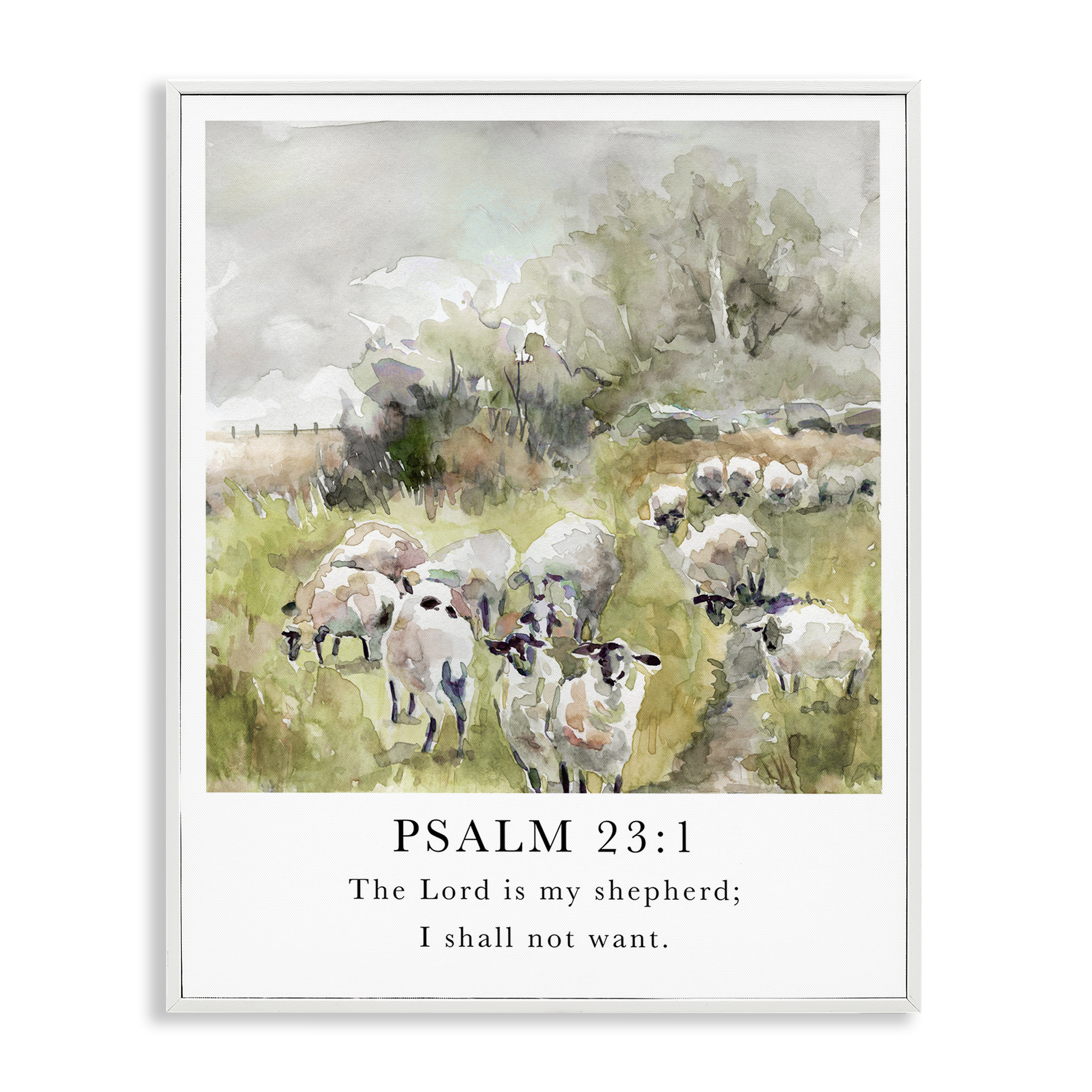 Stupell Industries My Shepherd Psalm Religious Painting White Framed Art Print Wall Art, 24 x 30