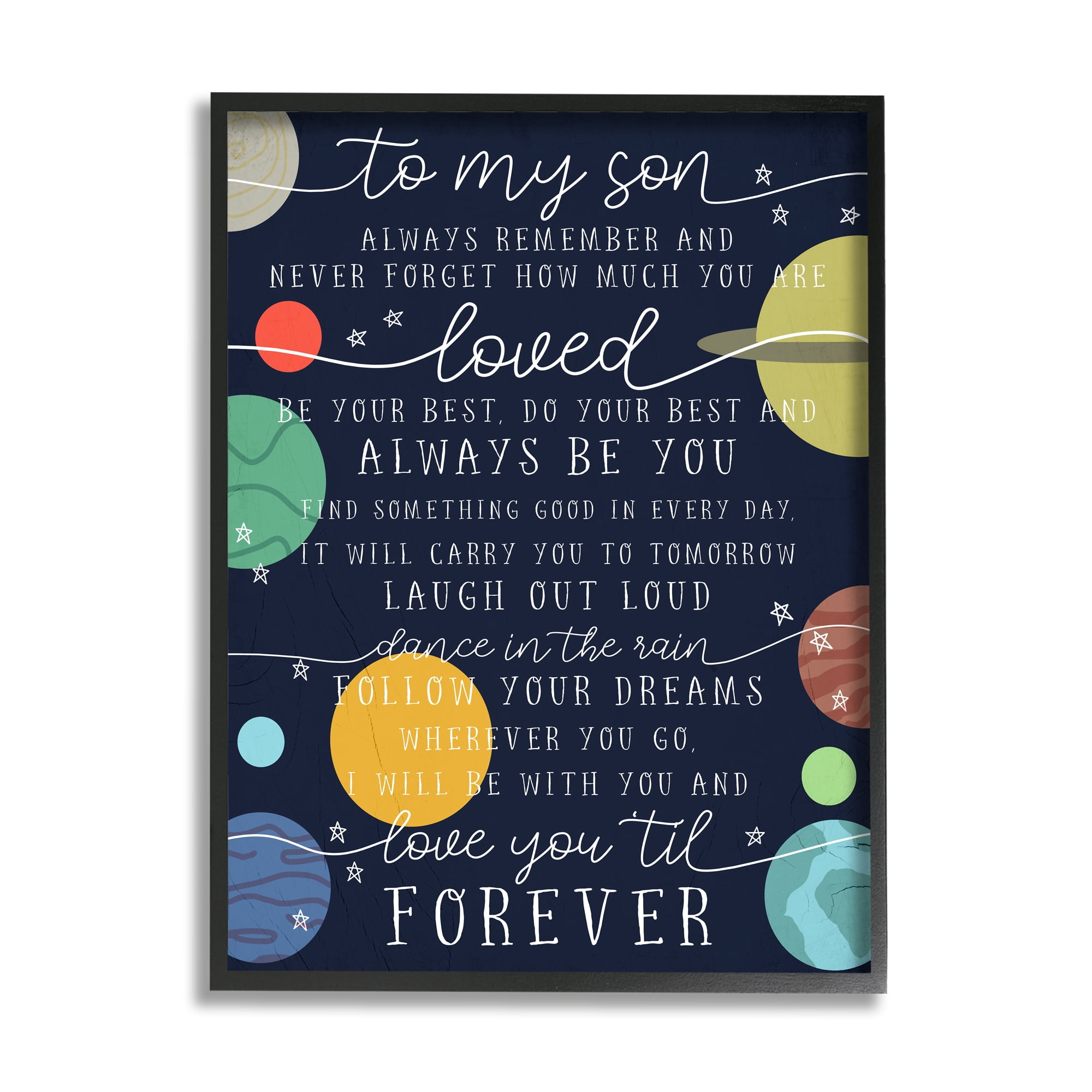 Stupell Industries My Son Love You Forever Phrase Outer Space Inspirational Painting Black Framed Art Print Wall Art, 11 x 14
