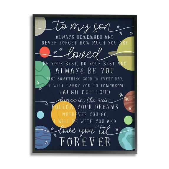 Stupell Industries My Son Love You Forever Phrase Outer Space Inspirational Painting Black Framed Art Print Wall Art, 16 x 20