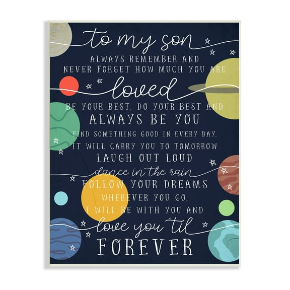 Stupell Industries My Son Love You Forever Phrase Outer Space Inspirational Painting Unframed Art Print Wall Art, 13 x 19