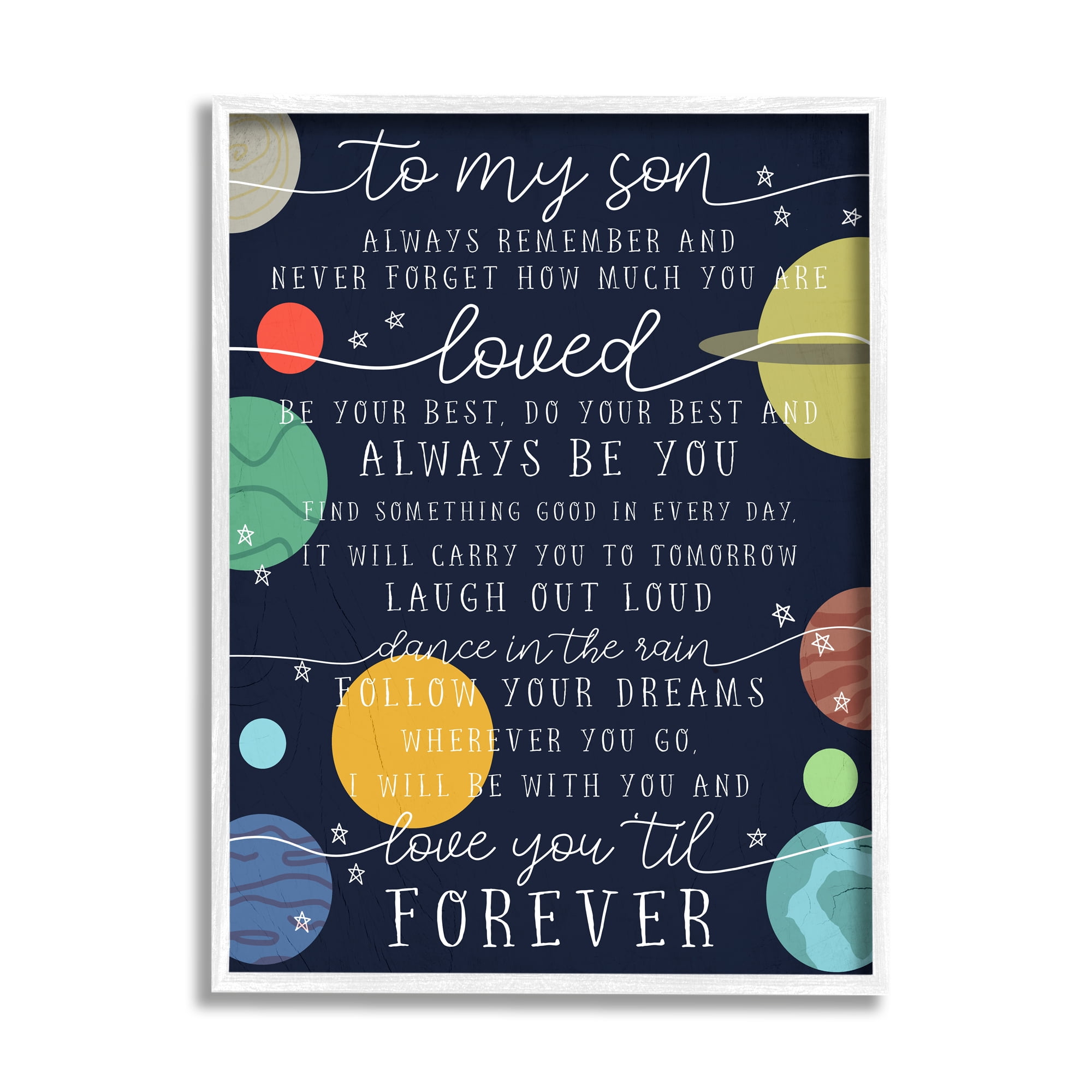 Stupell Industries My Son Love you Forever Phrase Outer Space Kids Painting White framed Art Print Wall Art, 11 x 14, Design by Daphne Polselli