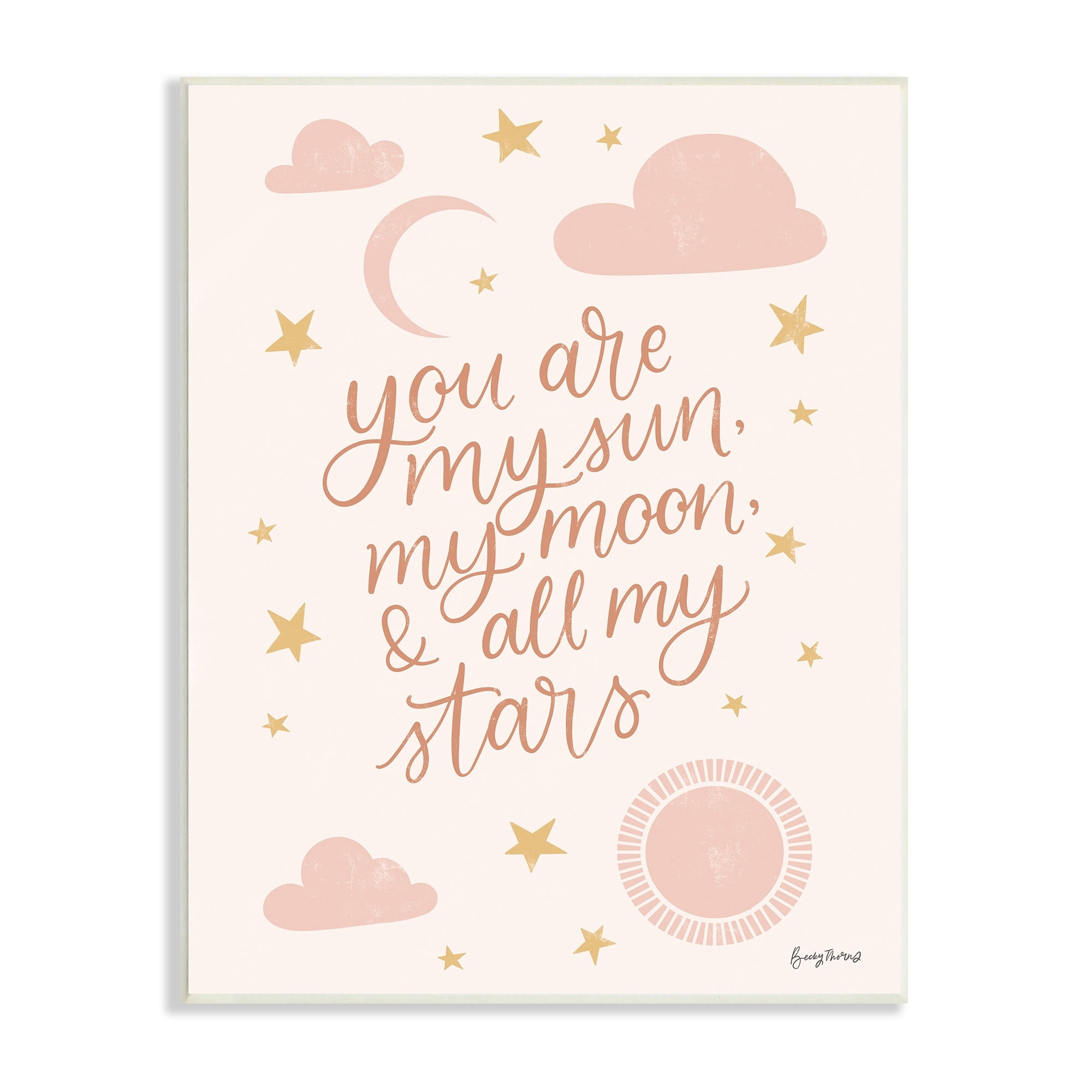 Stupell Industries My Sun Moon and Stars Children's Pink Sky, 10 x 15,Design by Becky Thorns