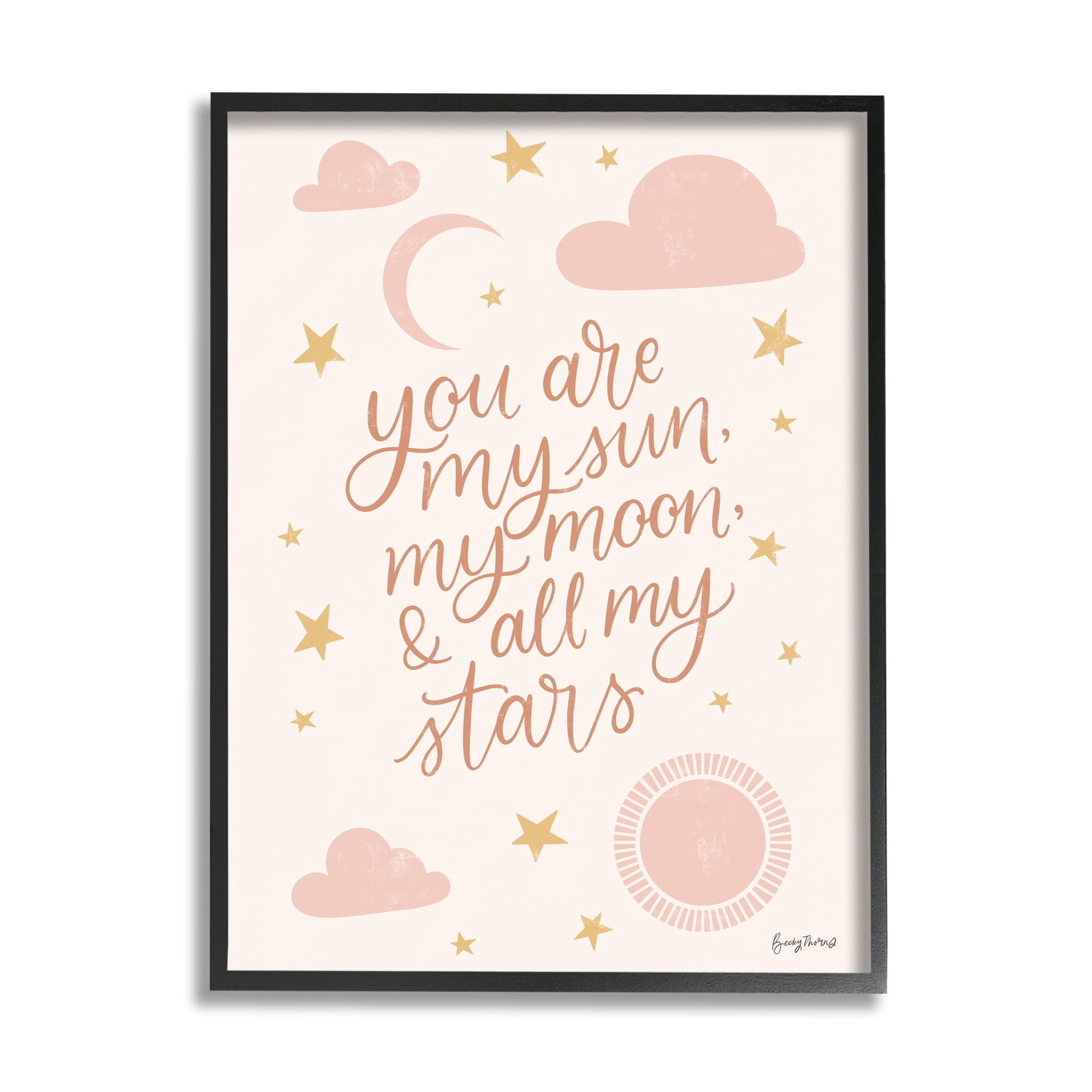 Stupell Industries My Sun Moon and Stars Children's Pink Sky Graphic Art Black Framed Art Print Wall Art, 11x14, by Becky Thorns