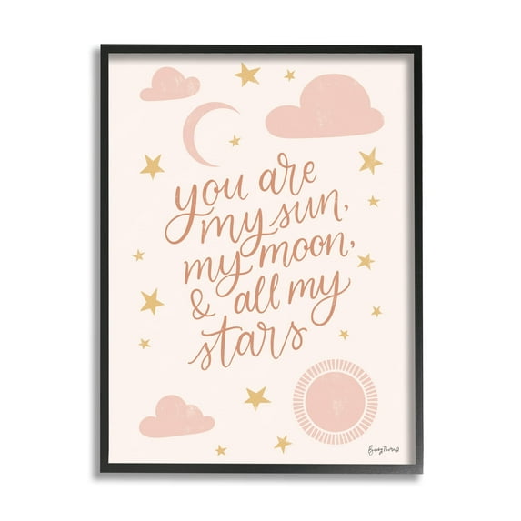 Stupell Industries My Sun Moon and Stars Children's Pink Sky Graphic Art Black Framed Art Print Wall Art, 11x14, by Becky Thorns