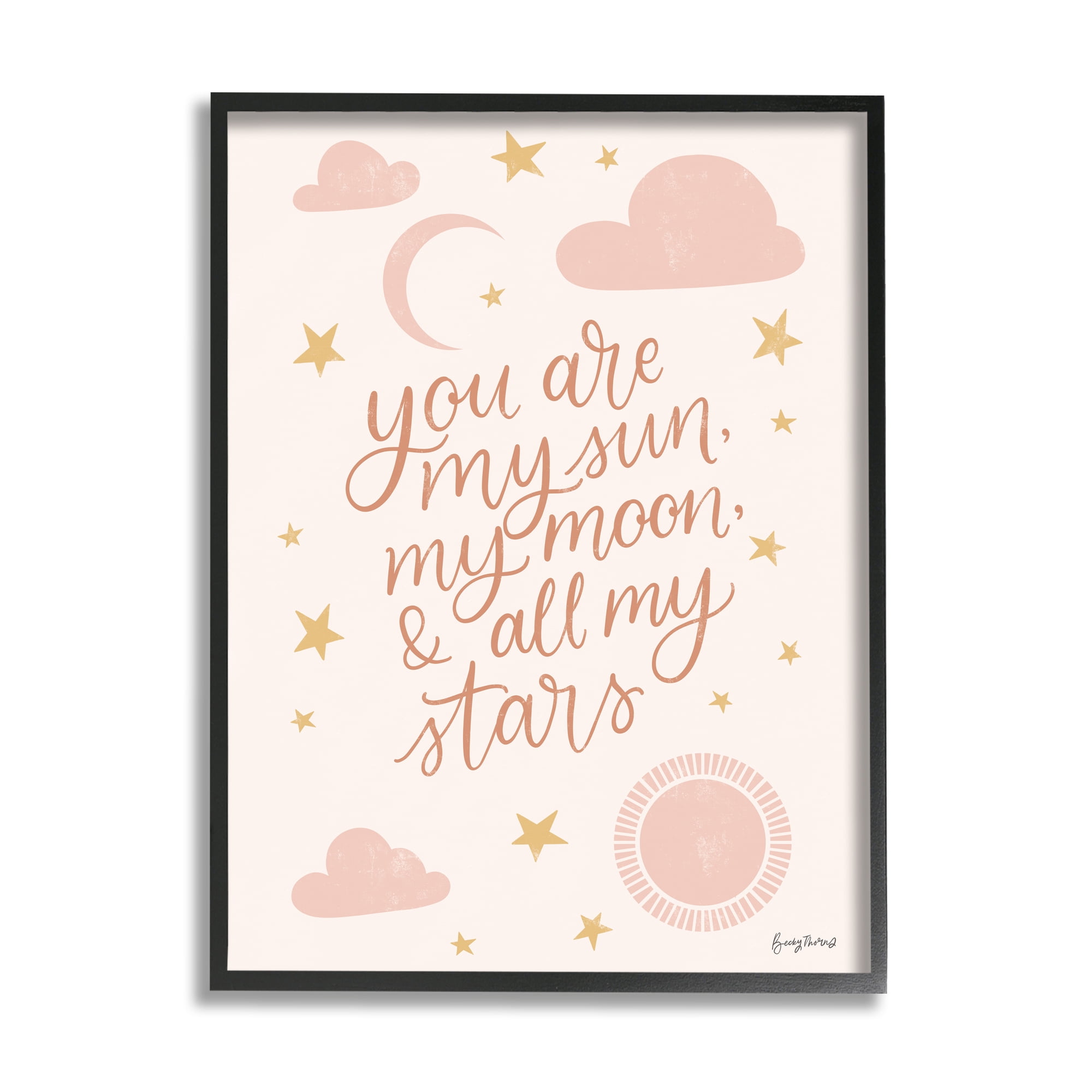 Stupell Industries My Sun Moon and Stars Children's Pink Sky Graphic Art Black Framed Art Print Wall Art, 24x30, by Becky Thorns