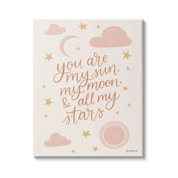 Stupell Industries My Sun Moon and Stars Children's Pink Sky Graphic Art Gallery-Wrapped Canvas Print Wall Art, 30x40, by Becky Thorns