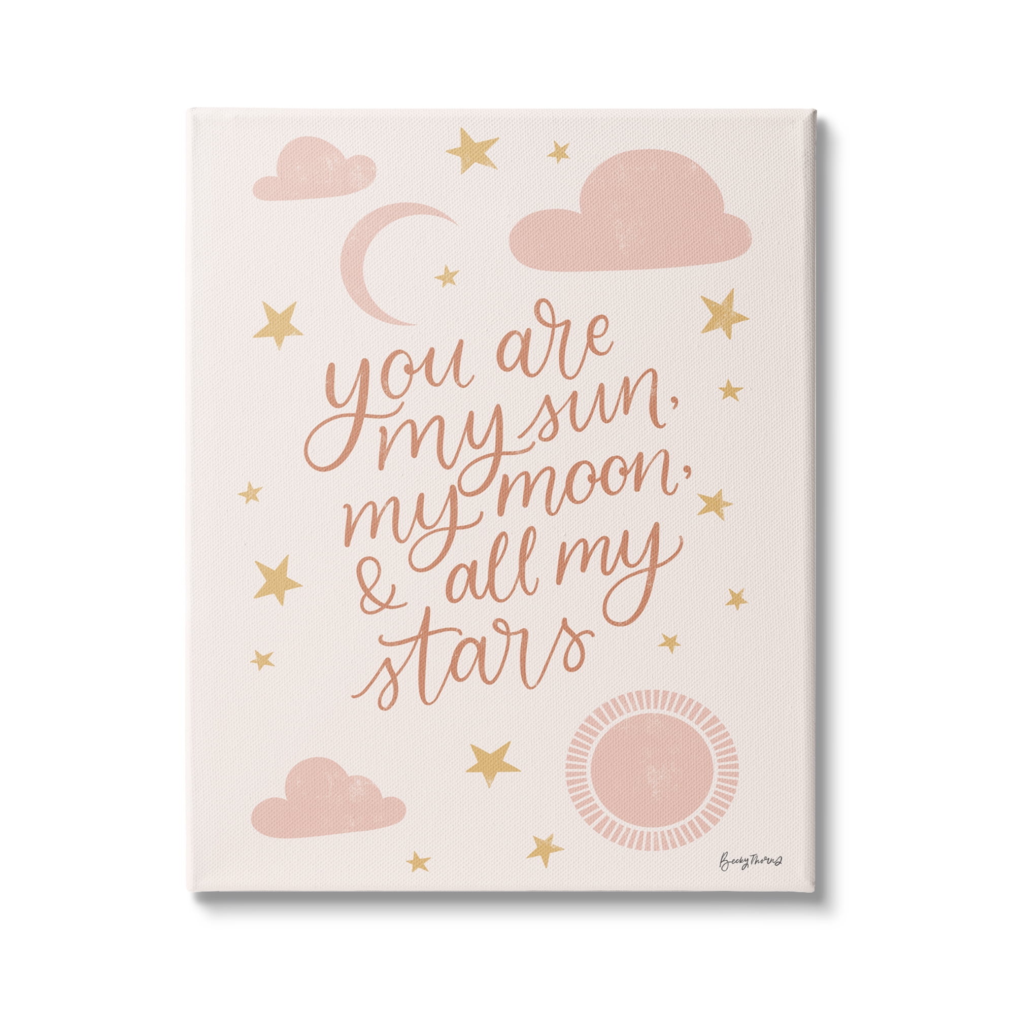 Stupell Industries My Sun Moon and Stars Children's Pink Sky Graphic Art Gallery-Wrapped Canvas Print Wall Art, 36x48, by Becky Thorns
