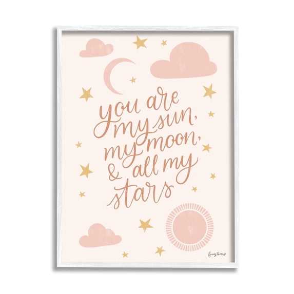 Stupell Industries My Sun Moon and Stars Children's Pink Sky Graphic Art White Framed Art Print Wall Art, 16x20, by Becky Thorns