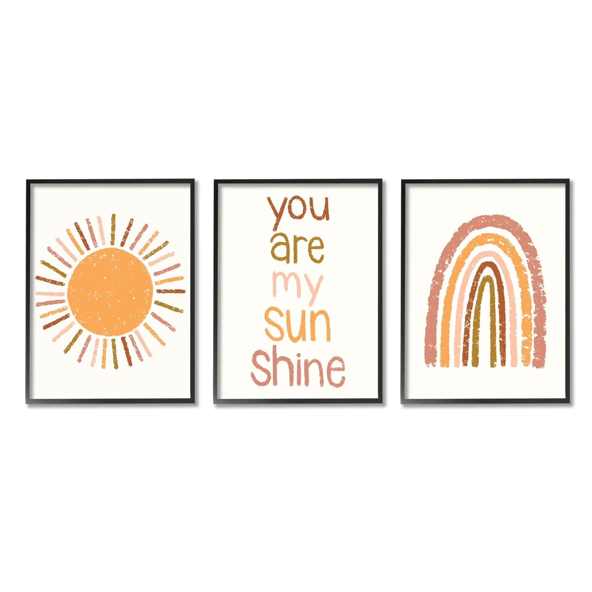 My Sunshine Rainbow Kids Inspirational Saying Text Design Inspirational Graphic Art Framed Art Print Wall Art, Set Of 3