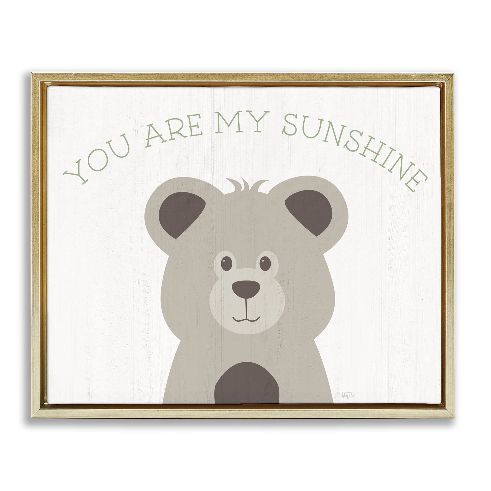 Stupell Industries My Sunshine Smiling Bear Animals Painting Gold Floater Framed Canvas Art Print Wall Art, 21 x 17