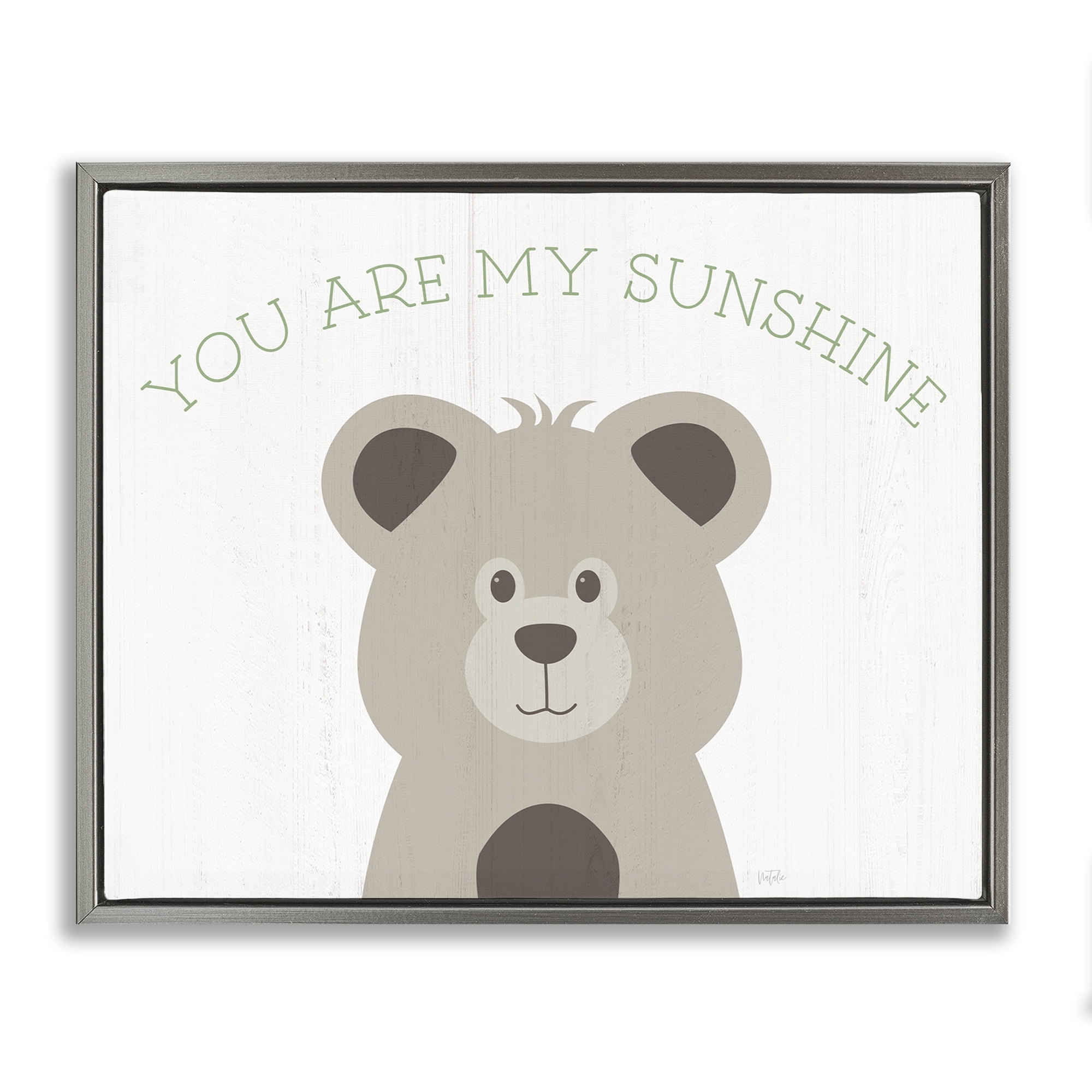 Stupell Industries My Sunshine Smiling Bear Animals Painting Gray Floater Framed Canvas Art Print Wall Art, 31 x 25