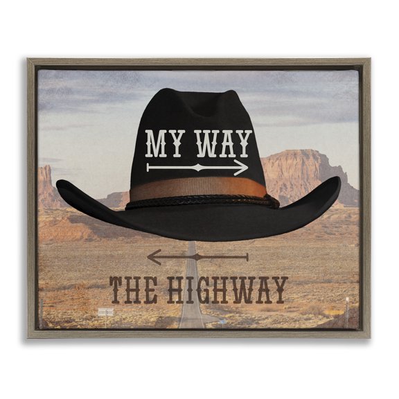 Stupell Industries My Way or Highway Cowboy Brown Framed Floater Canvas Wall Art design by Marcus Prime, 17 x 21