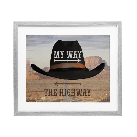 Stupell Industries My Way or Highway Cowboy Gray Framed Print Under Glass design by Marcus Prime, 13 x 16