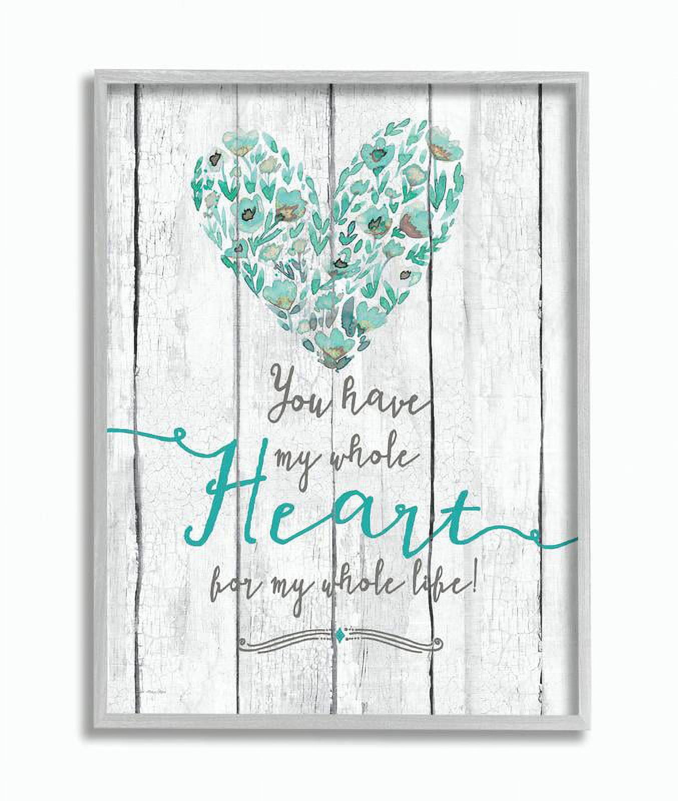 Stupell Industries My Whole Heart Blue Green Wood Textured Word Design Framed Wall Art by Jo Moulton