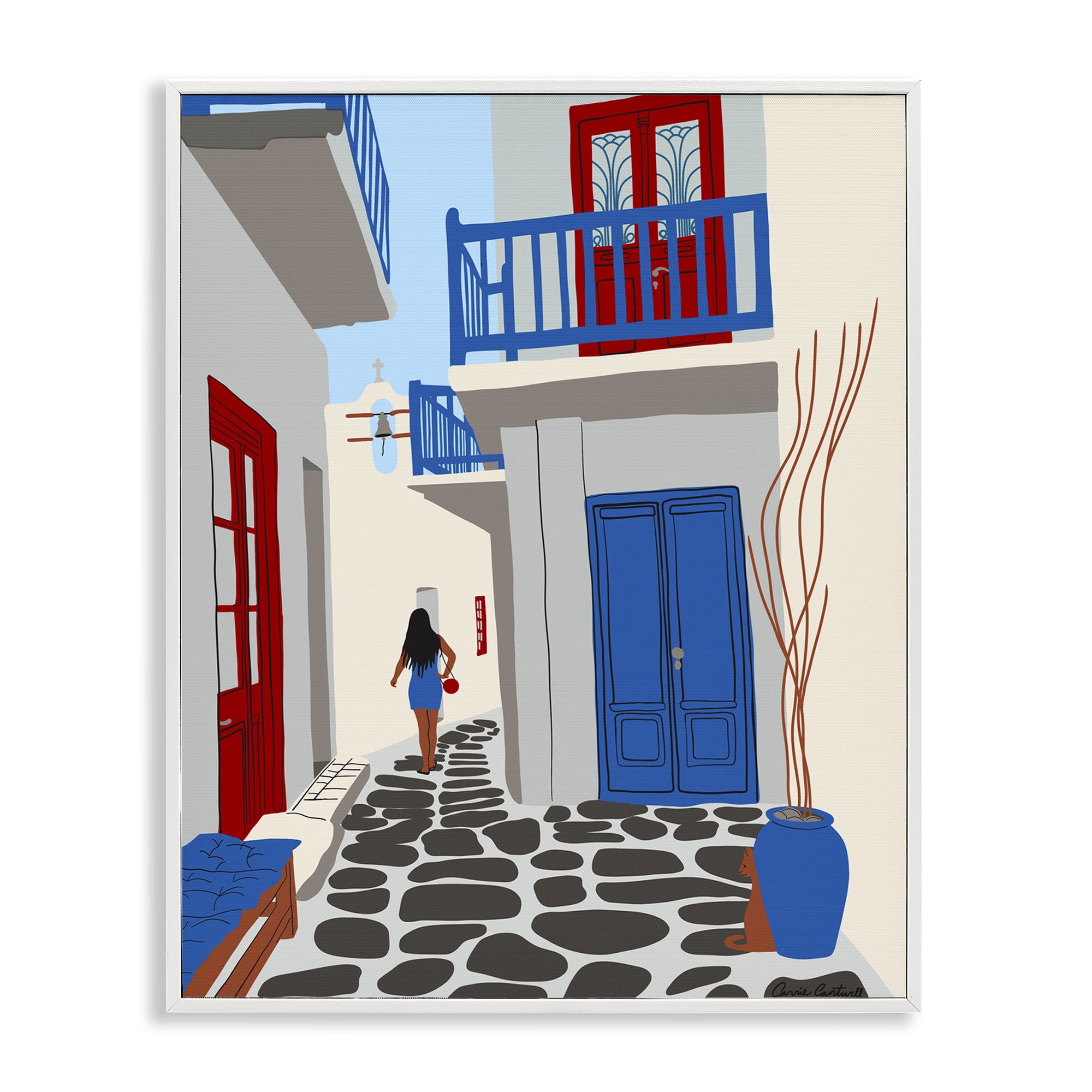 Stupell Industries Mykonos City Alley Buildings & Architecture Painting White Framed Art Print Wall Art, 11 x 14