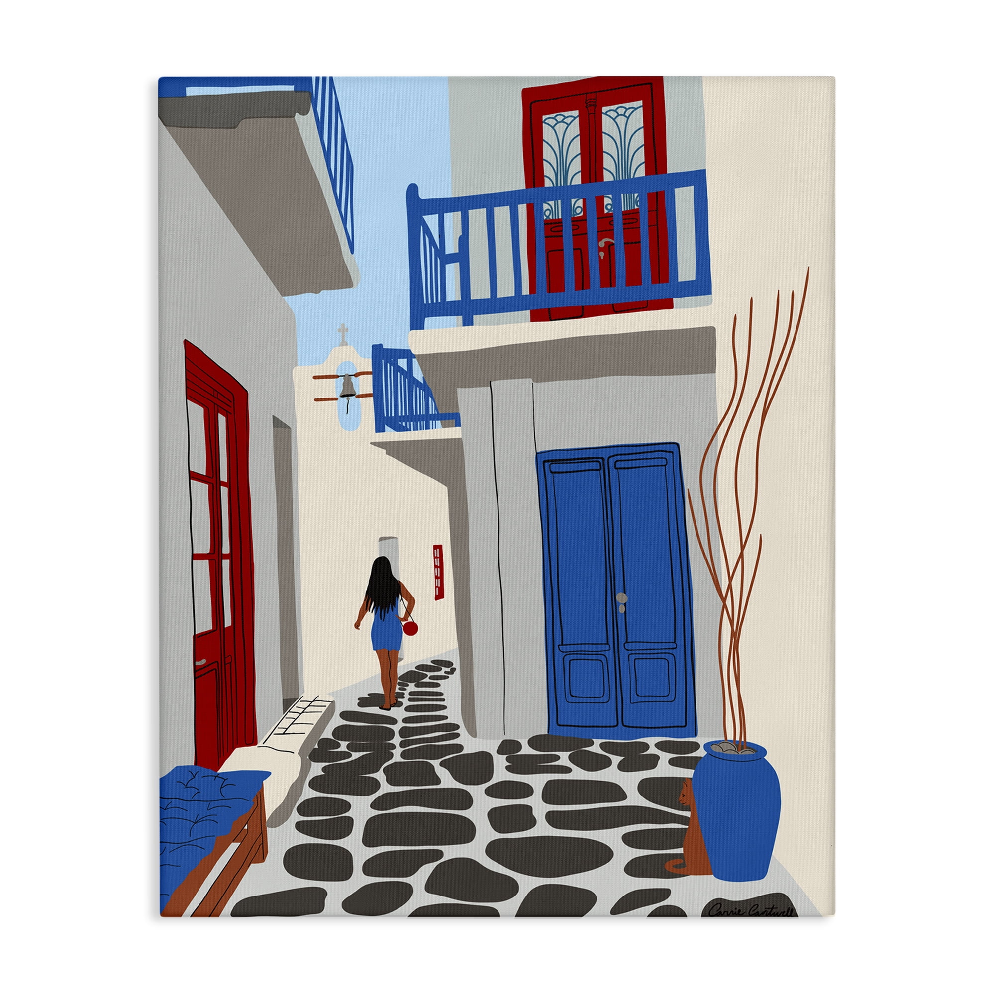 Stupell Industries Mykonos City Alley Buildings & Architecture Painting Wrapped Canvas Art Print Wall Art, 36 x 48