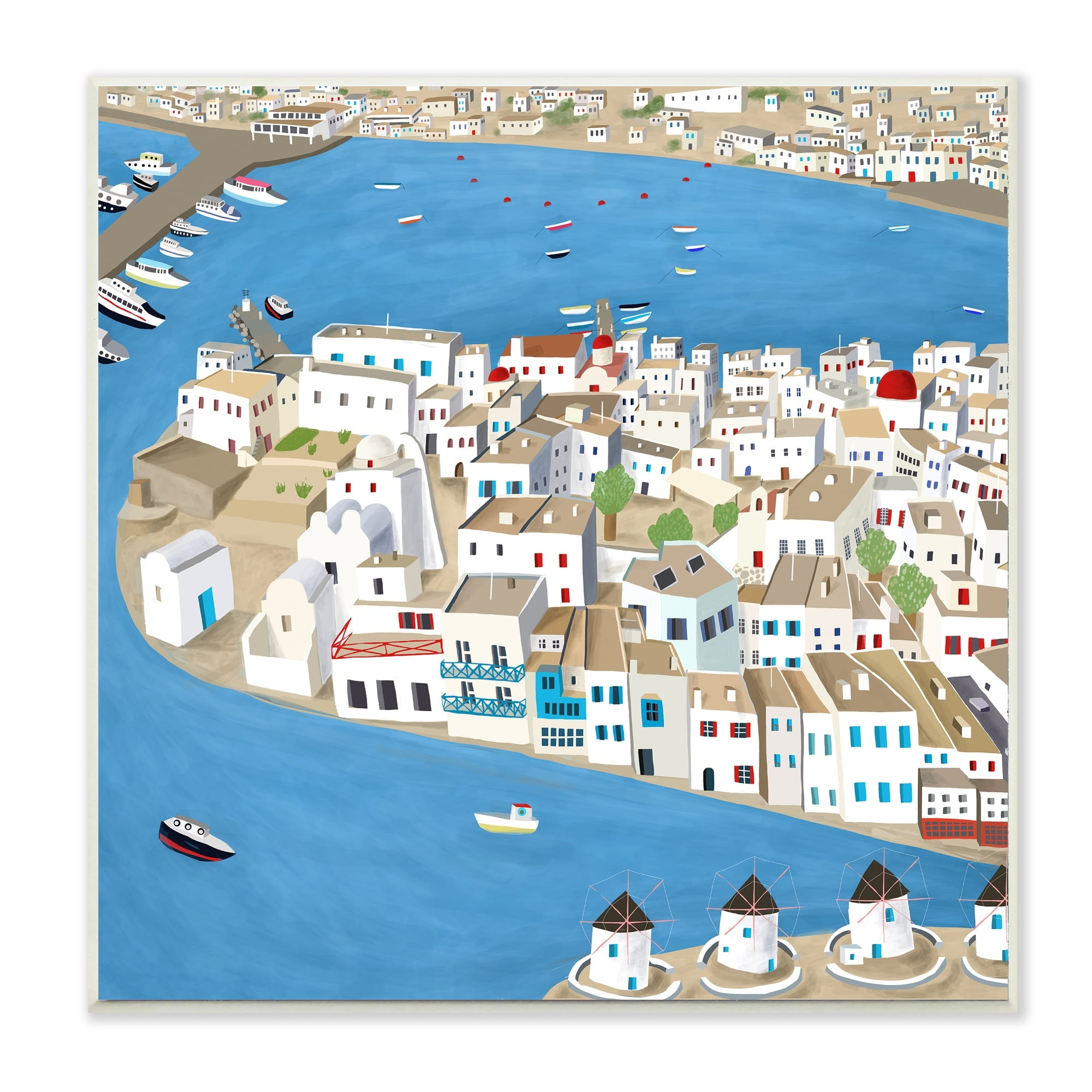 Stupell Industries Mykonos Coastal Port Cityscape European City Wall Plaque, 12 x 12, Design by Carla Daly