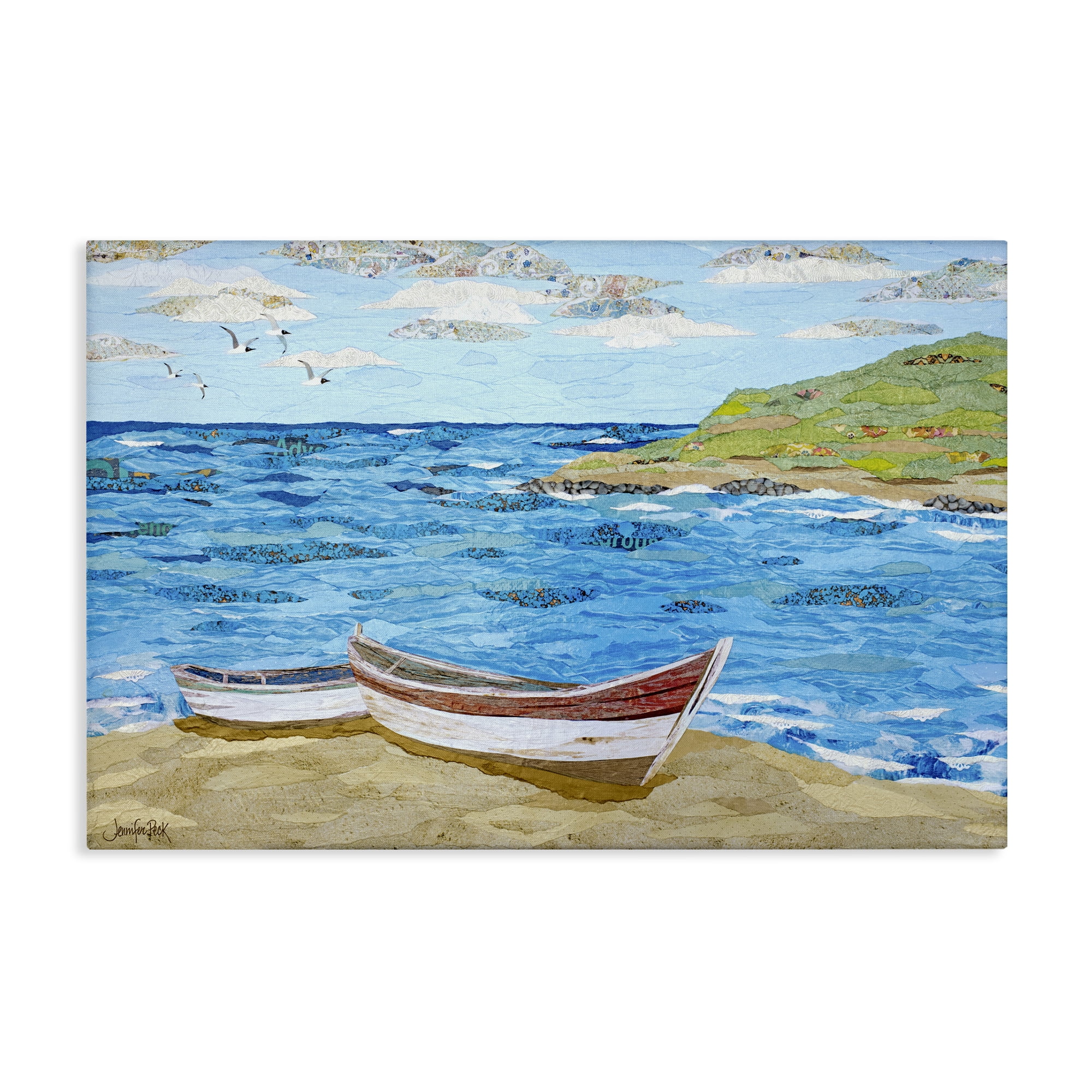 Stupell Industries Mykonos Docked Boat Landscape Painting Gallery Wrapped Canvas Art Print Wall Art, 36 x 24