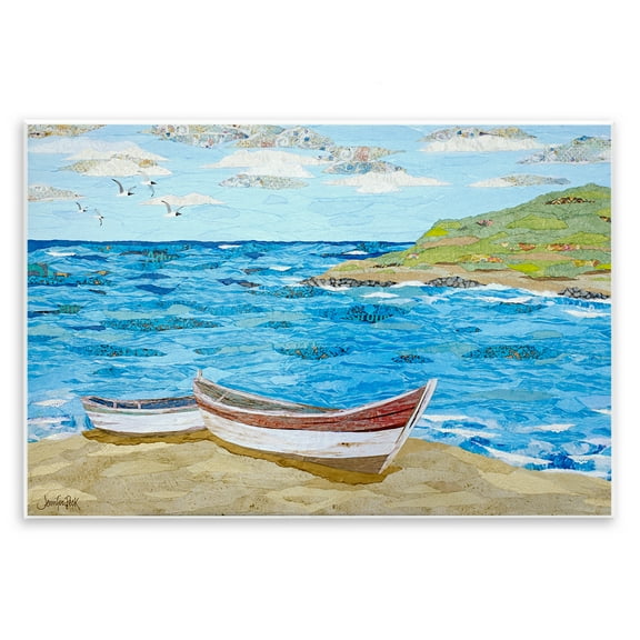 Stupell Industries Mykonos Docked Boat Landscape Painting Unframed Art Print Wall Art, 15 x 10