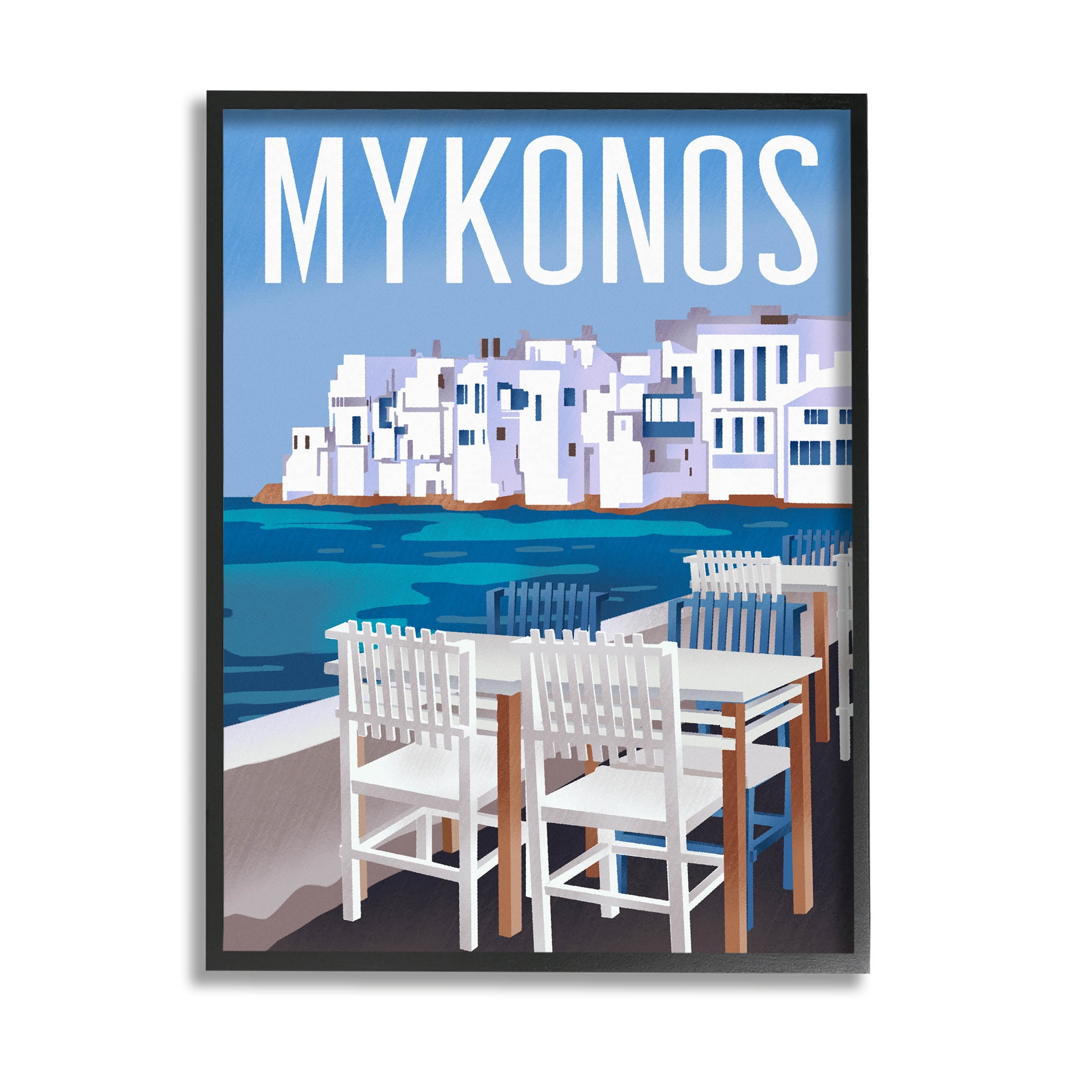 Stupell Industries Mykonos Seaside Vacation Graphic Art Black Framed Art Print Wall Art, Design by Ziwei Li