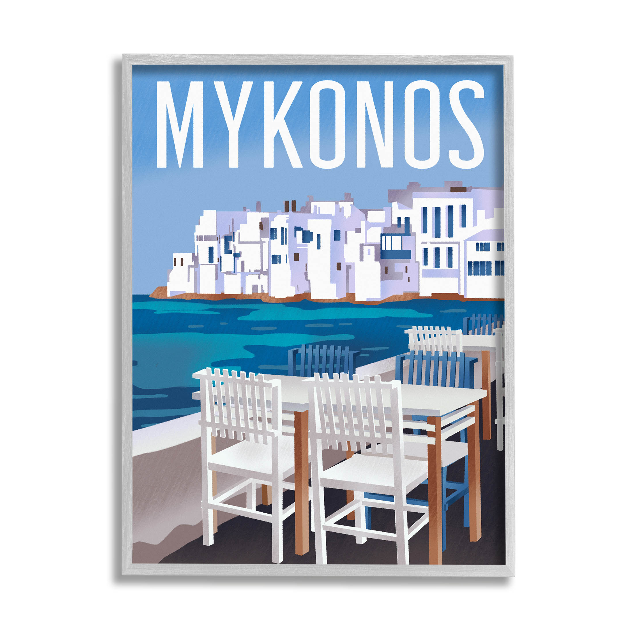Stupell Industries Mykonos Seaside Vacation Graphic Art Gray Framed Art Print Wall Art, Design by Ziwei Li
