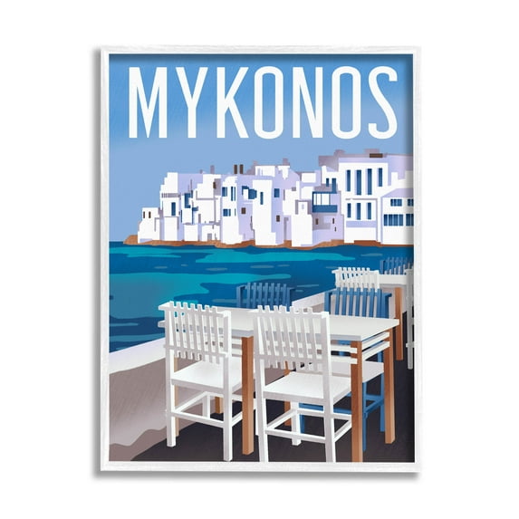 Stupell Industries Mykonos Seaside Vacation Graphic Art White Framed Art Print Wall Art, Design by Ziwei Li