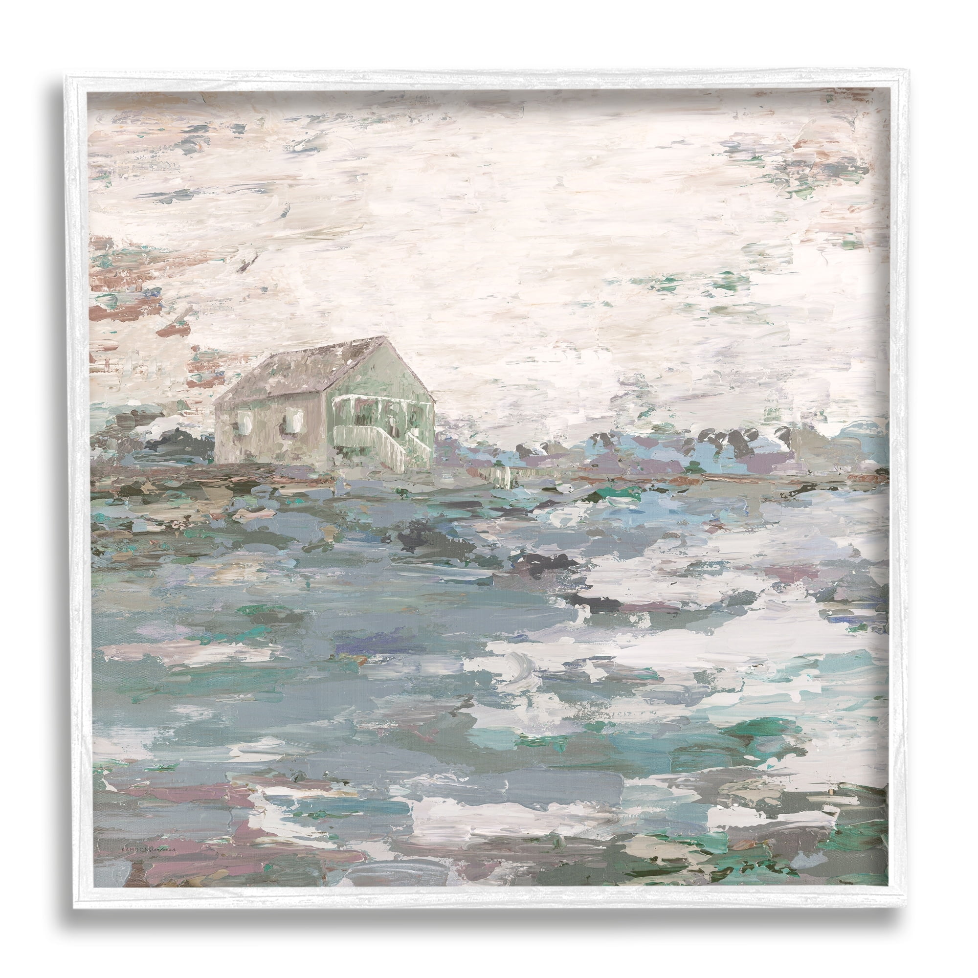 Stupell Industries Mysterious Abstract Landscape Lone House Rural Field Painting White Framed Art Print Wall Art, Design by Kamdon Kreations