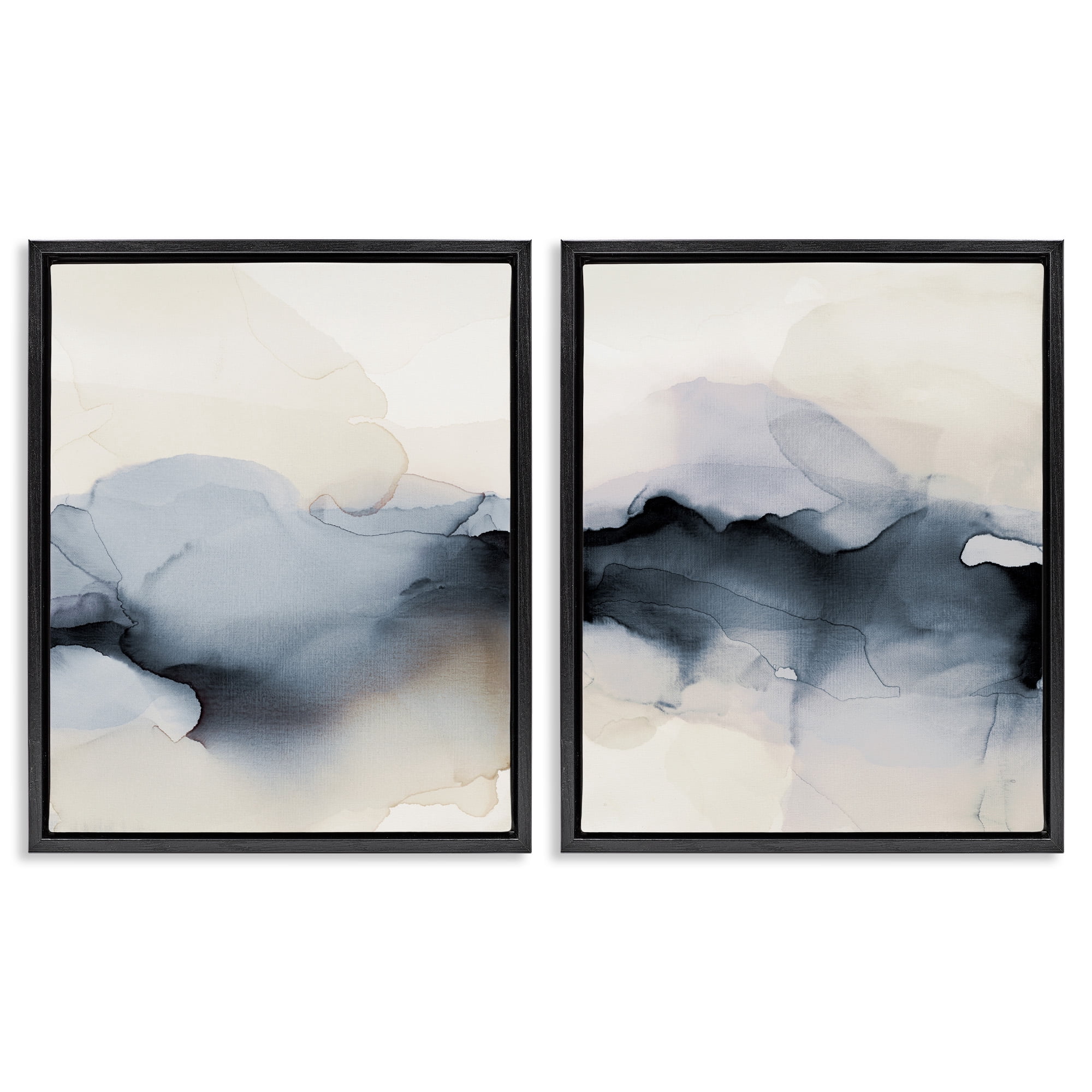 Stupell Industries Mysterious Abstract Obscure Watercolor Abstract Painting Black Floater Framed Canvas Art Print Wall Art, 25 x 31, Set of 2