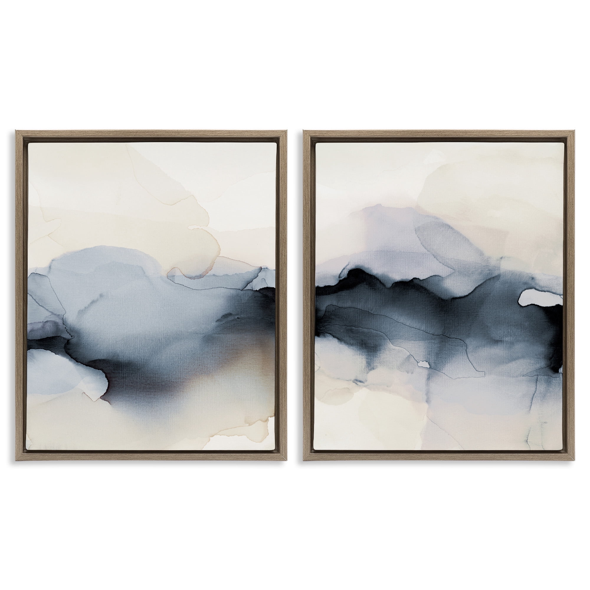 Stupell Industries Mysterious Abstract Obscure Watercolor Abstract Painting Brown Floater Framed Canvas Art Print Wall Art, 17 x 21, Set of 2